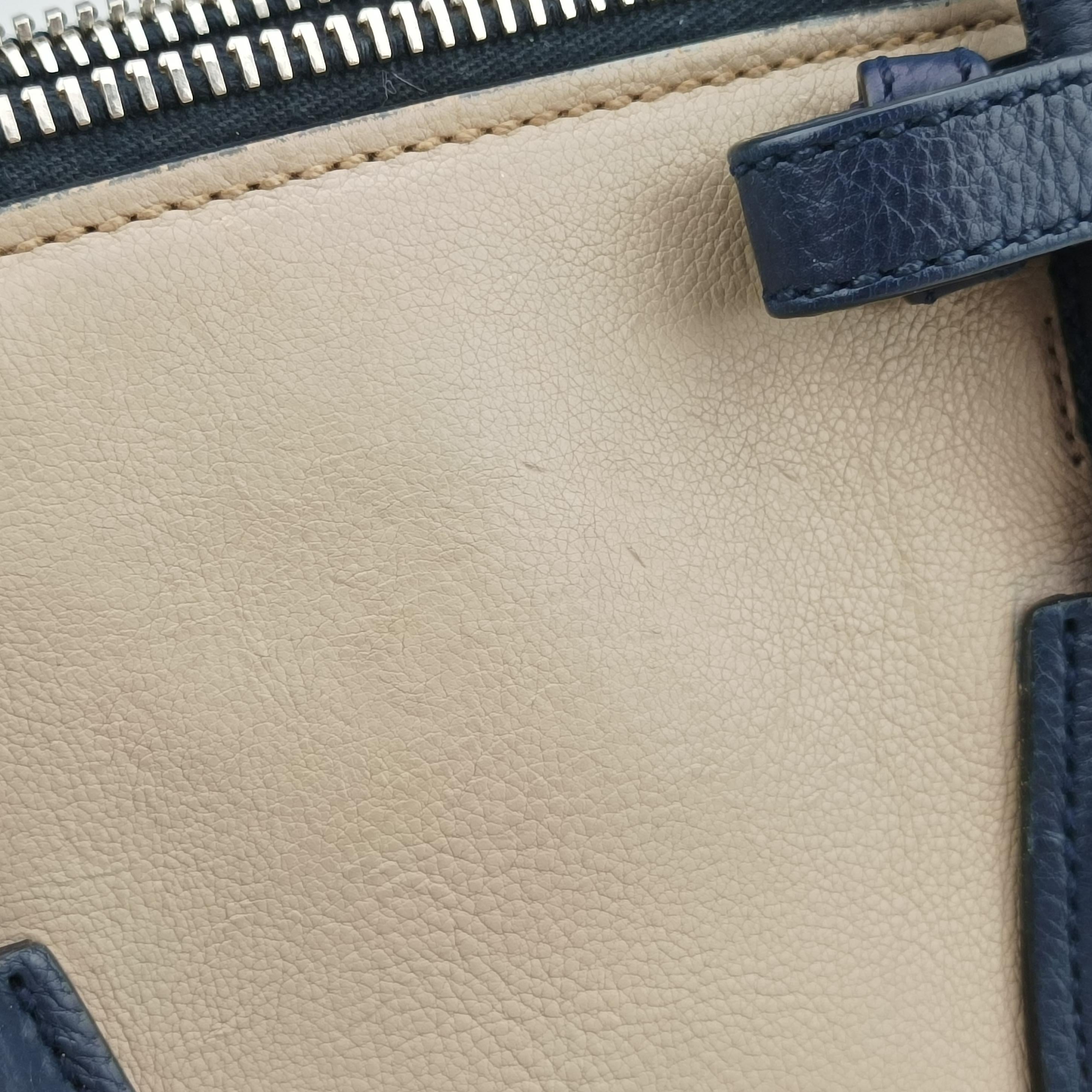 Pre-owned Prada Twin Pocket Tote Beige x Navy leather  shoulderbag | stylenewstar