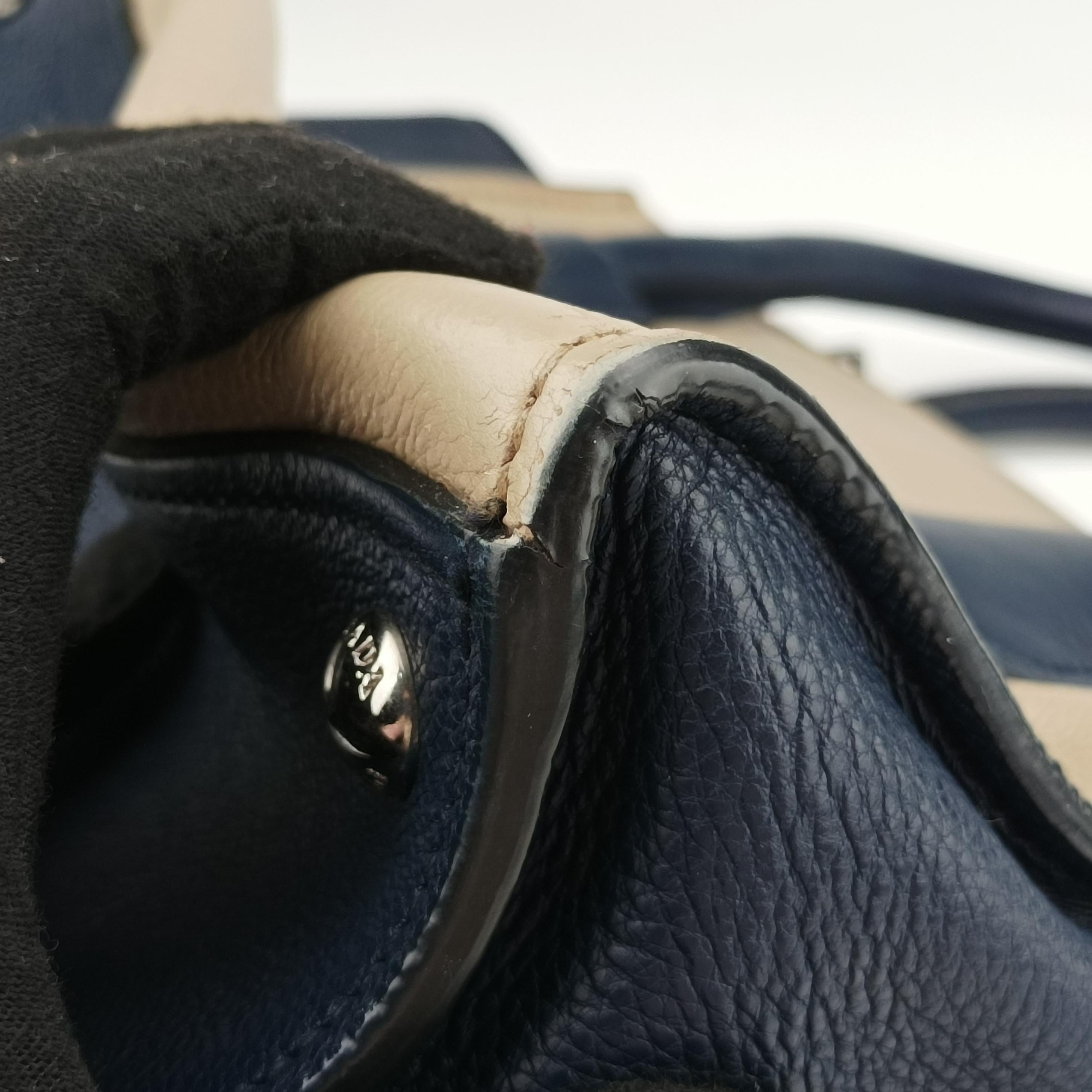 Pre-owned Prada Twin Pocket Tote Beige x Navy leather  shoulderbag | stylenewstar