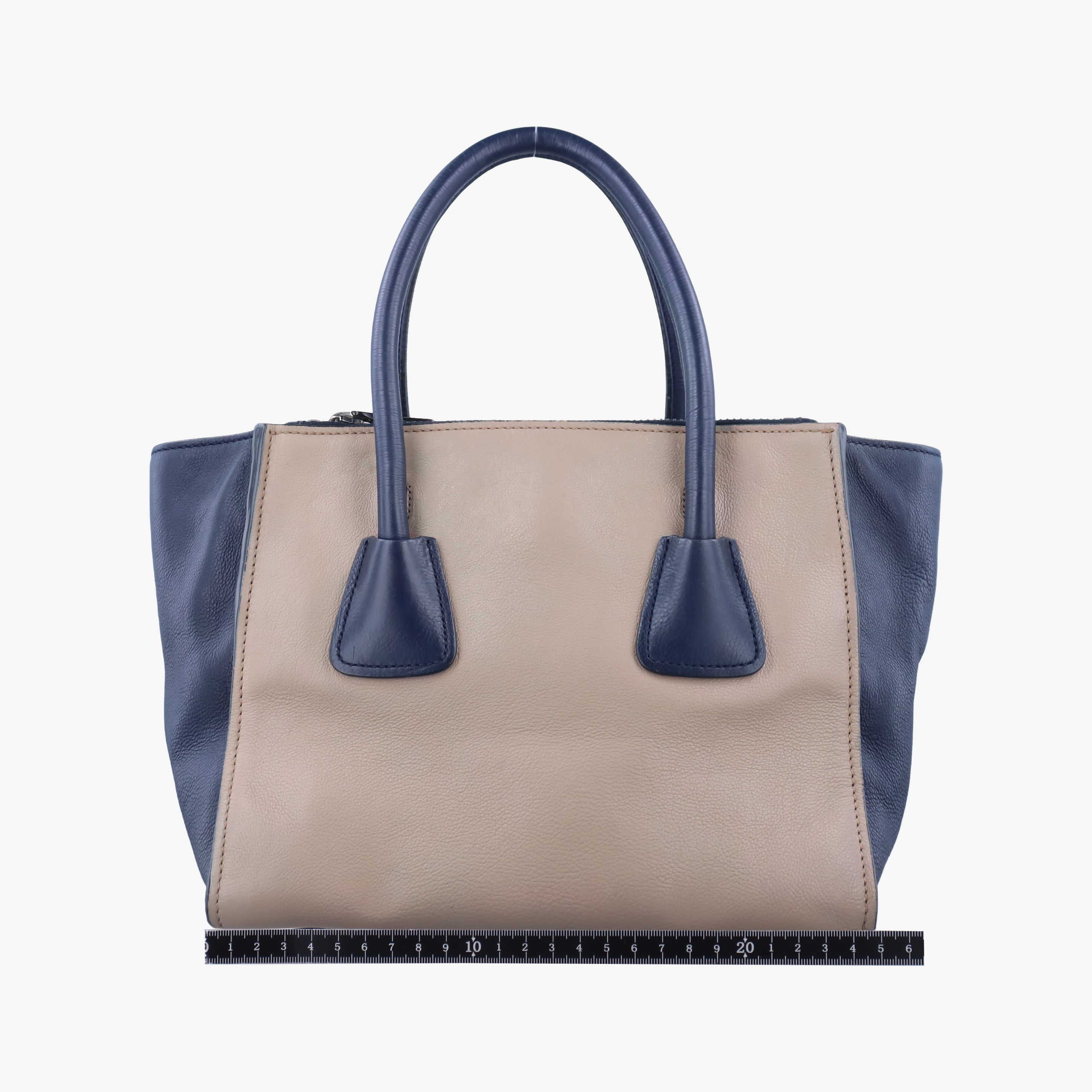 Pre-owned Prada Twin Pocket Tote Beige x Navy leather  shoulderbag | stylenewstar