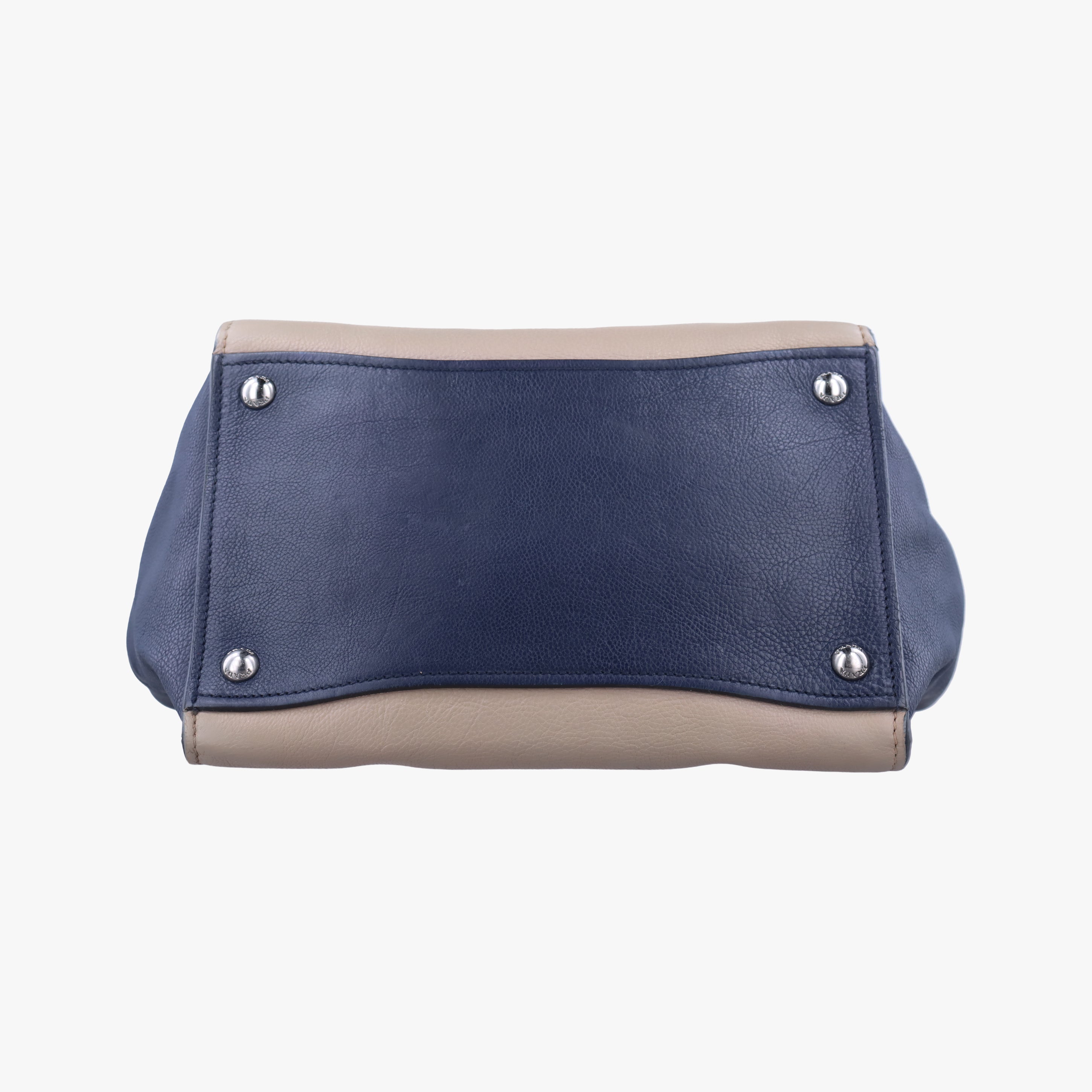 Pre-owned Prada Twin Pocket Tote Beige x Navy leather  shoulderbag | stylenewstar