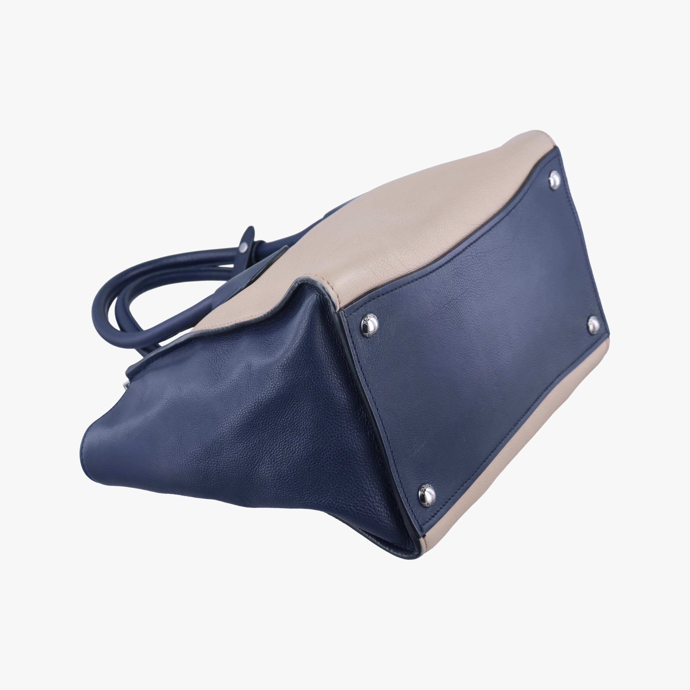 Pre-owned Prada Twin Pocket Tote Beige x Navy leather  shoulderbag | stylenewstar