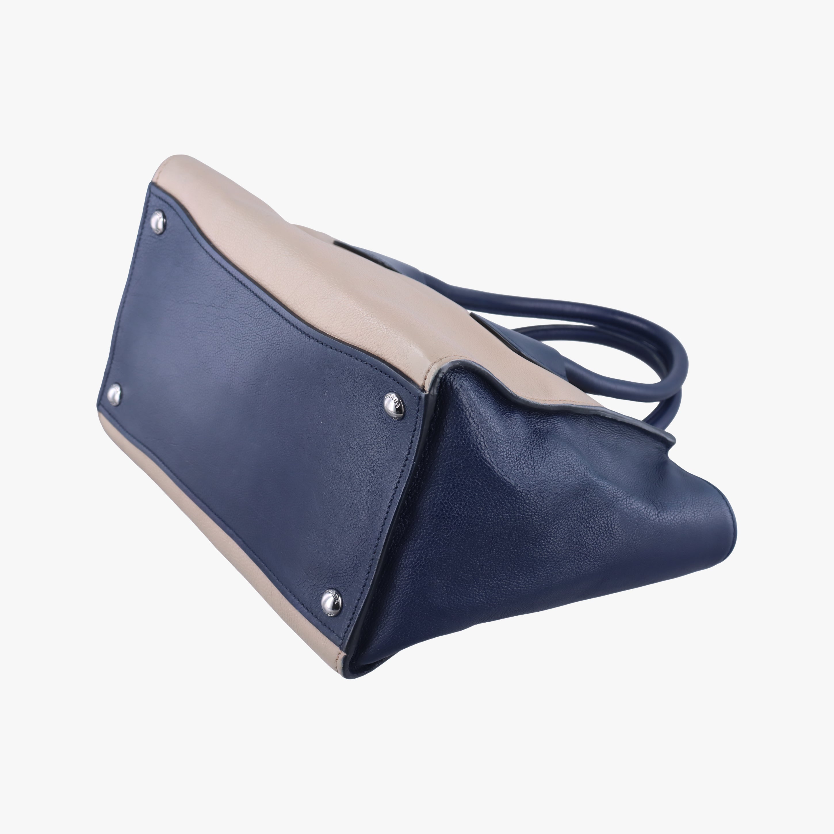 Pre-owned Prada Twin Pocket Tote Beige x Navy leather  shoulderbag | stylenewstar