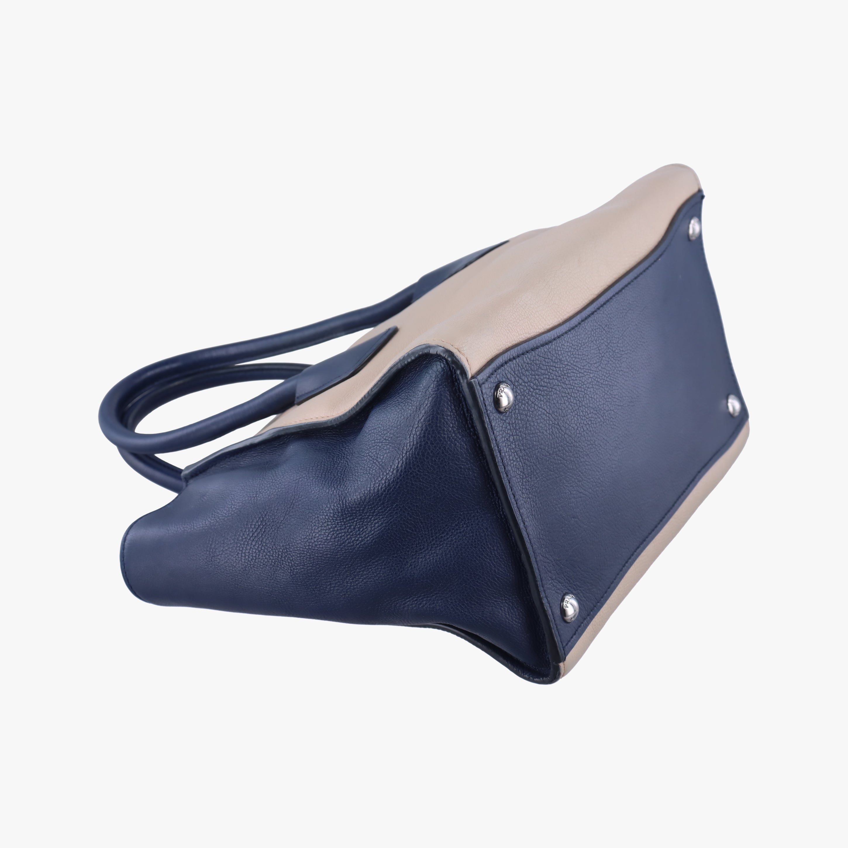 Pre-owned Prada Twin Pocket Tote Beige x Navy leather  shoulderbag | stylenewstar