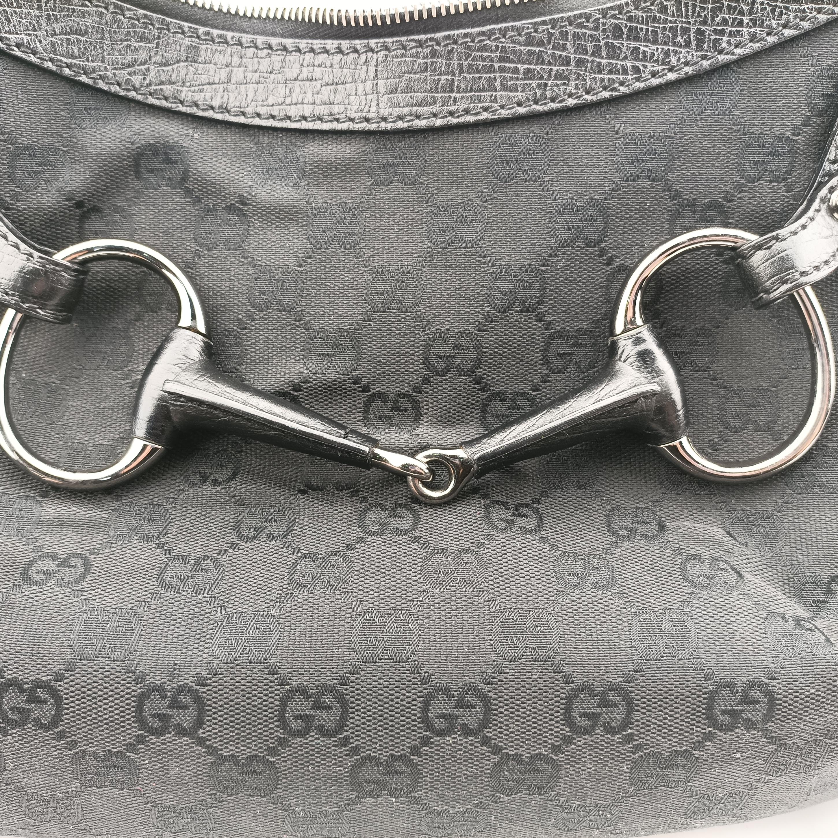 Pre-owned Gucci Horsebit Hobo Black Fabric×leather 114890 handbag | stylenewstar