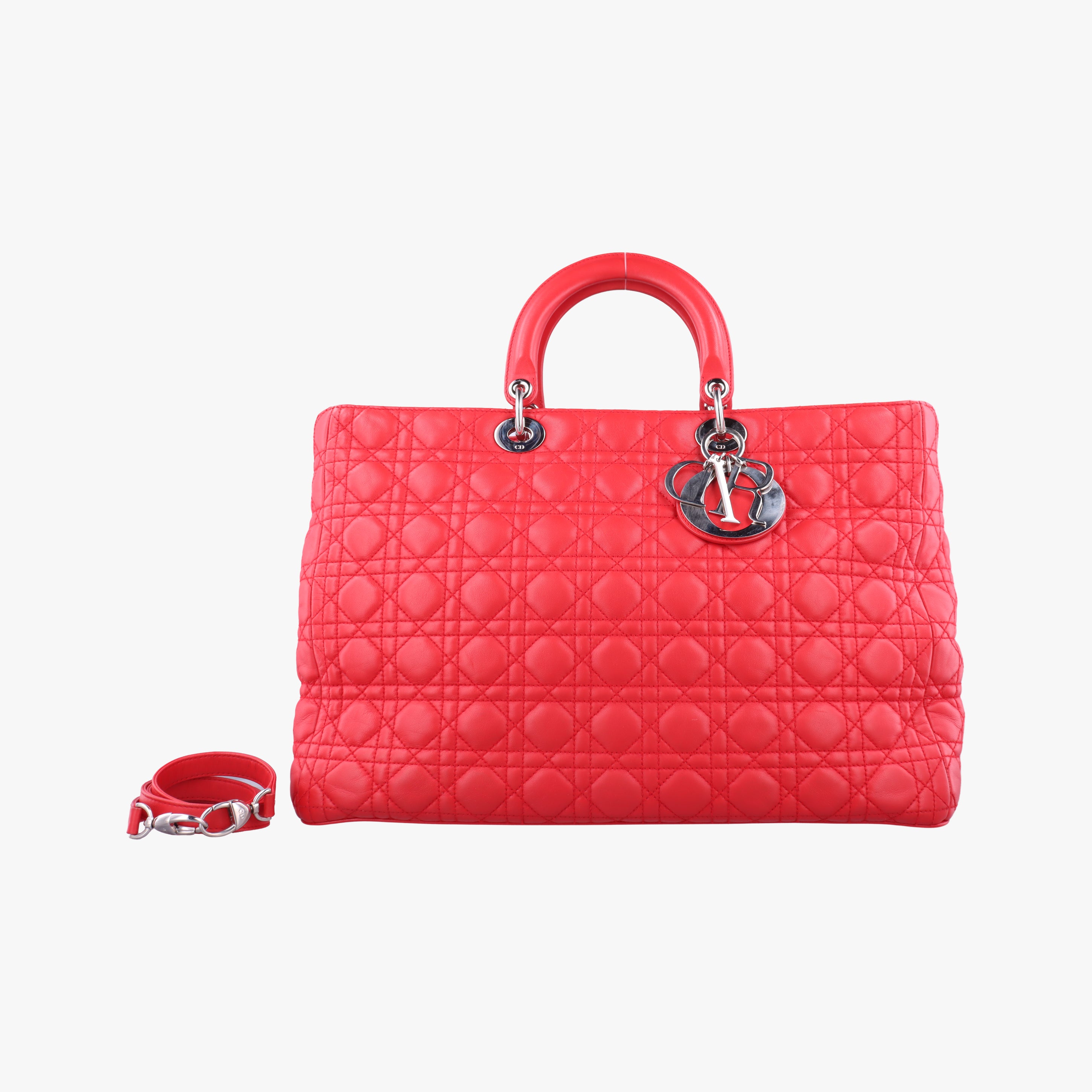 Pre-owned Christian Dior Lady Dior Red lambskin  shoulderbag | stylenewstar