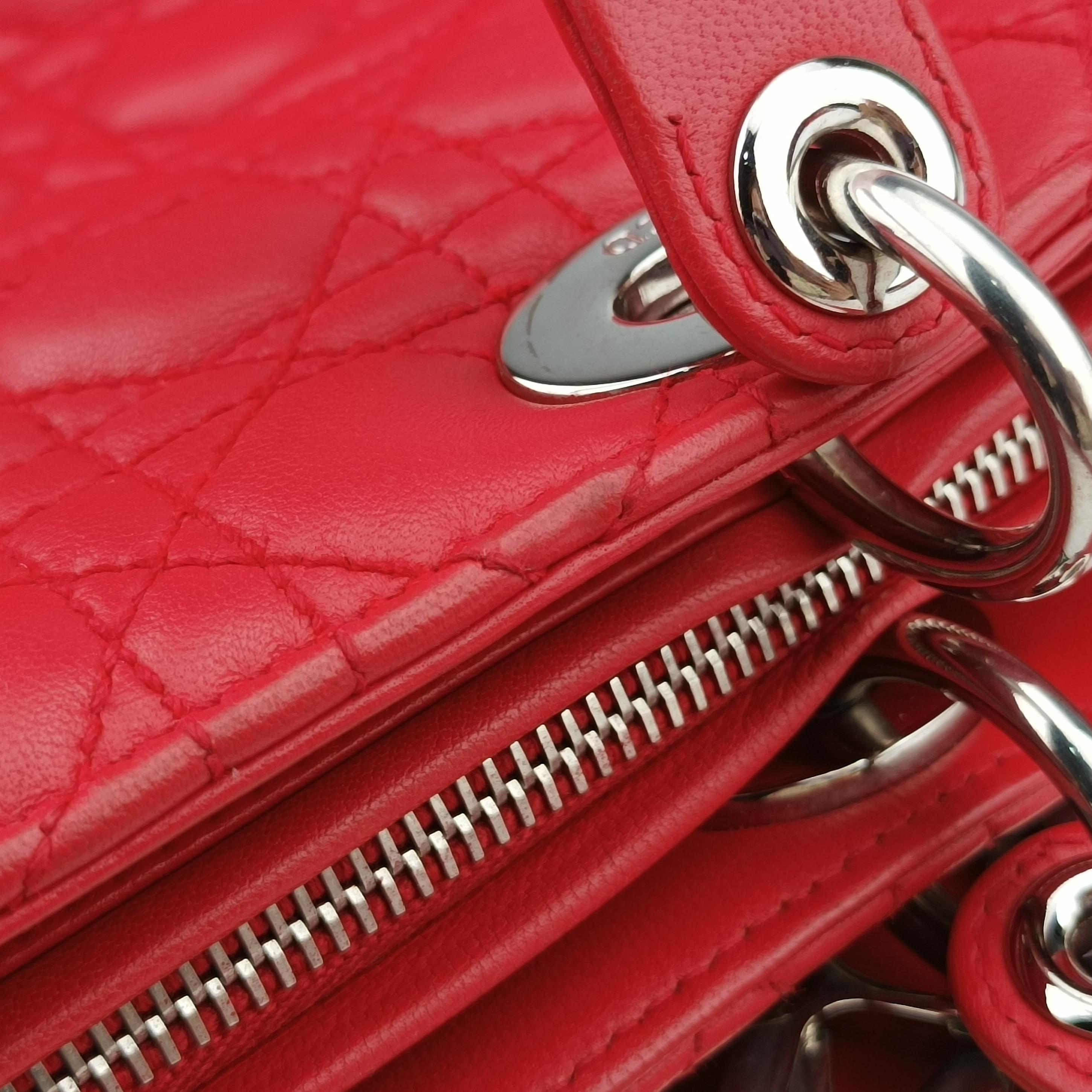 Pre-owned Christian Dior Lady Dior Red lambskin  shoulderbag | stylenewstar