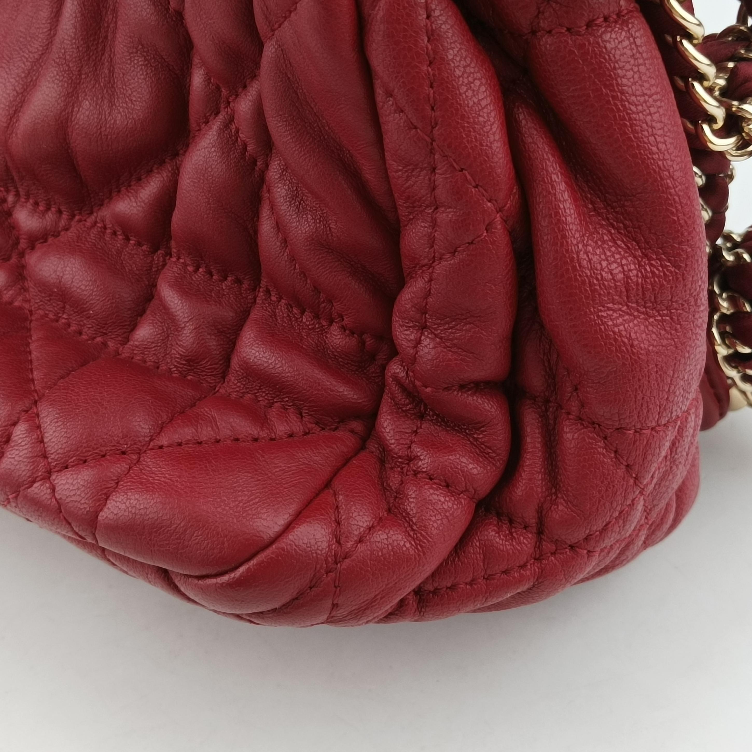 Pre-owned Bottega Veneta Cannage Delices Flap Red lambskin  shoulderbag | stylenewstar