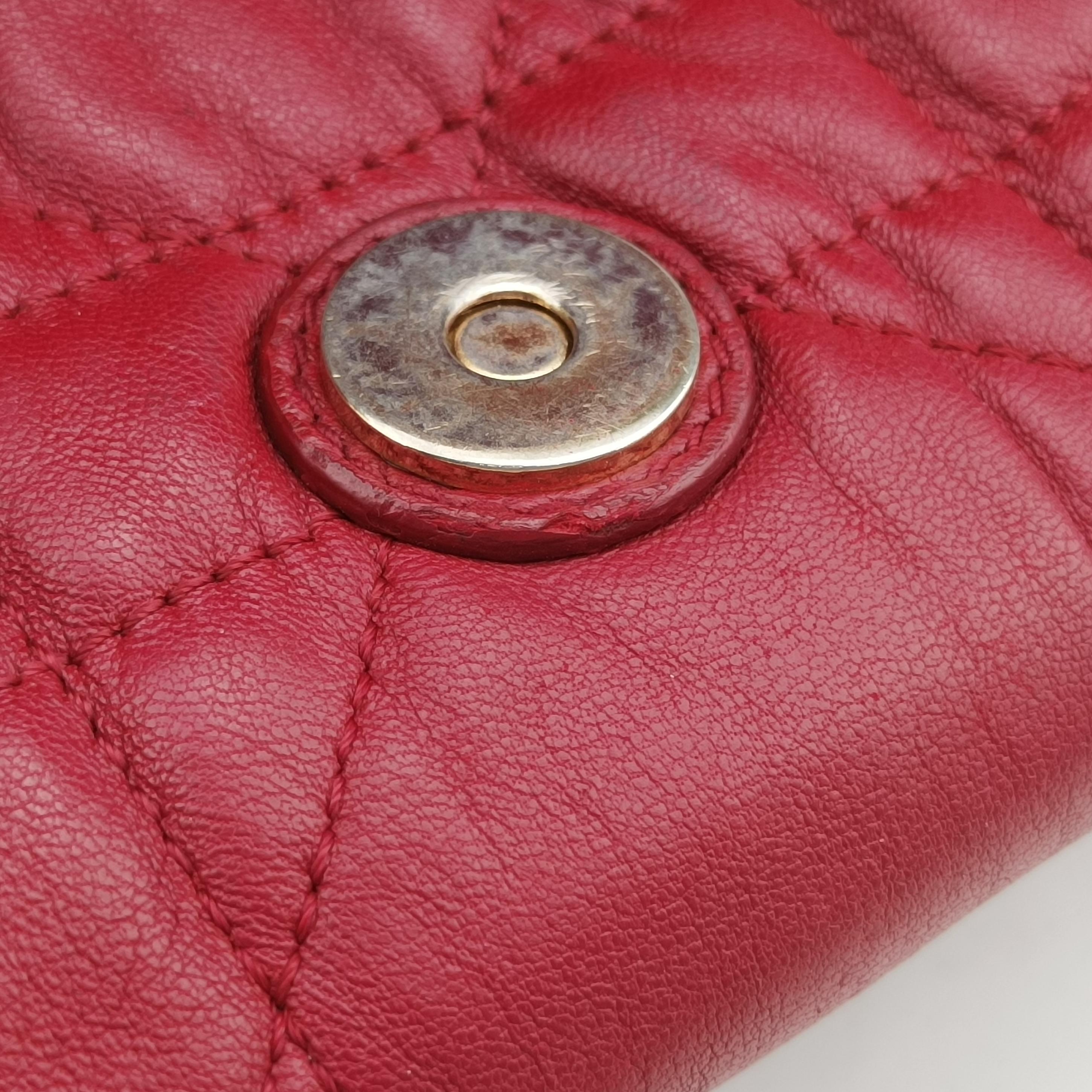Pre-owned Bottega Veneta Cannage Delices Flap Red lambskin  shoulderbag | stylenewstar