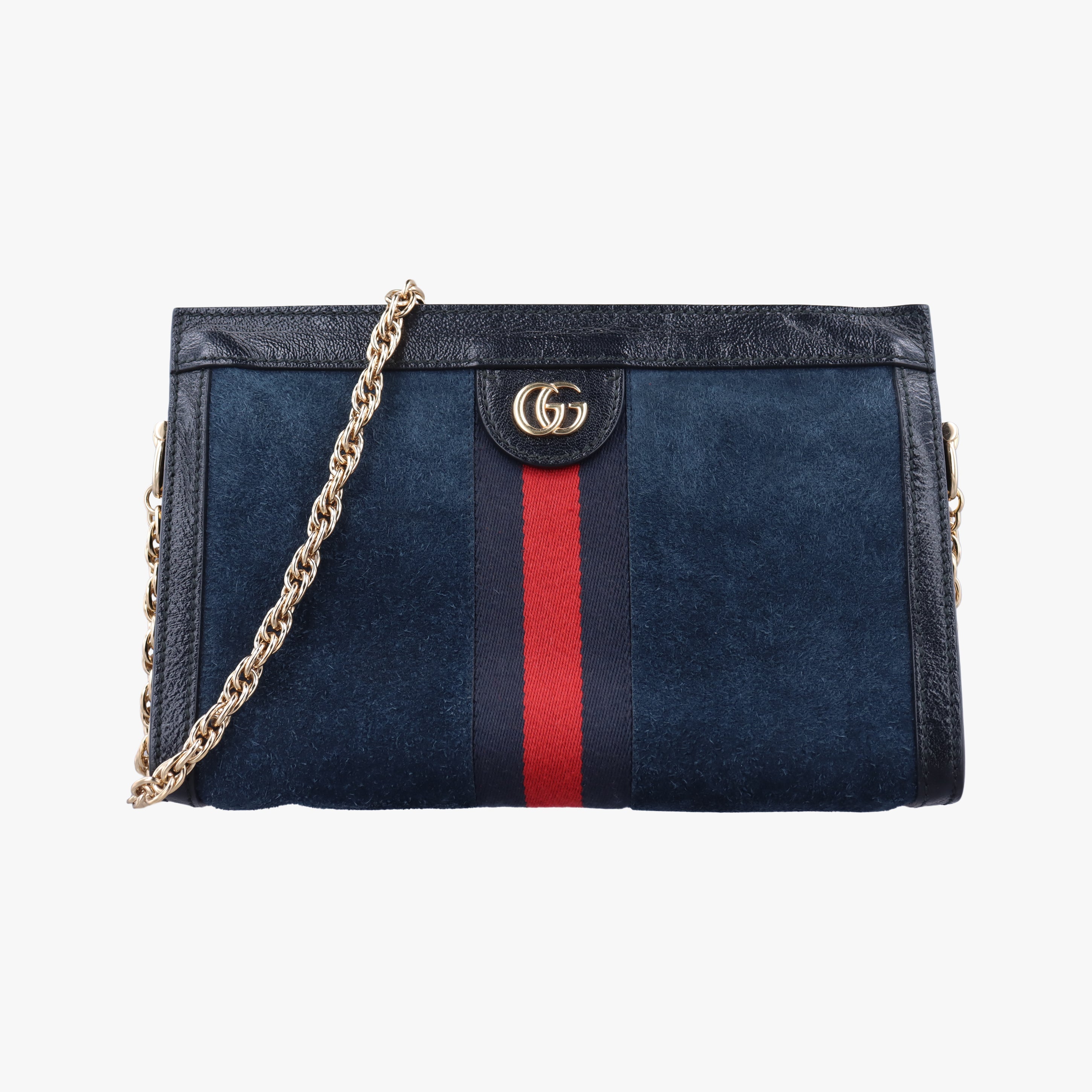 Pre-owned Gucci Ophidia Navy×red Suede 503877 shoulderbag | stylenewstar
