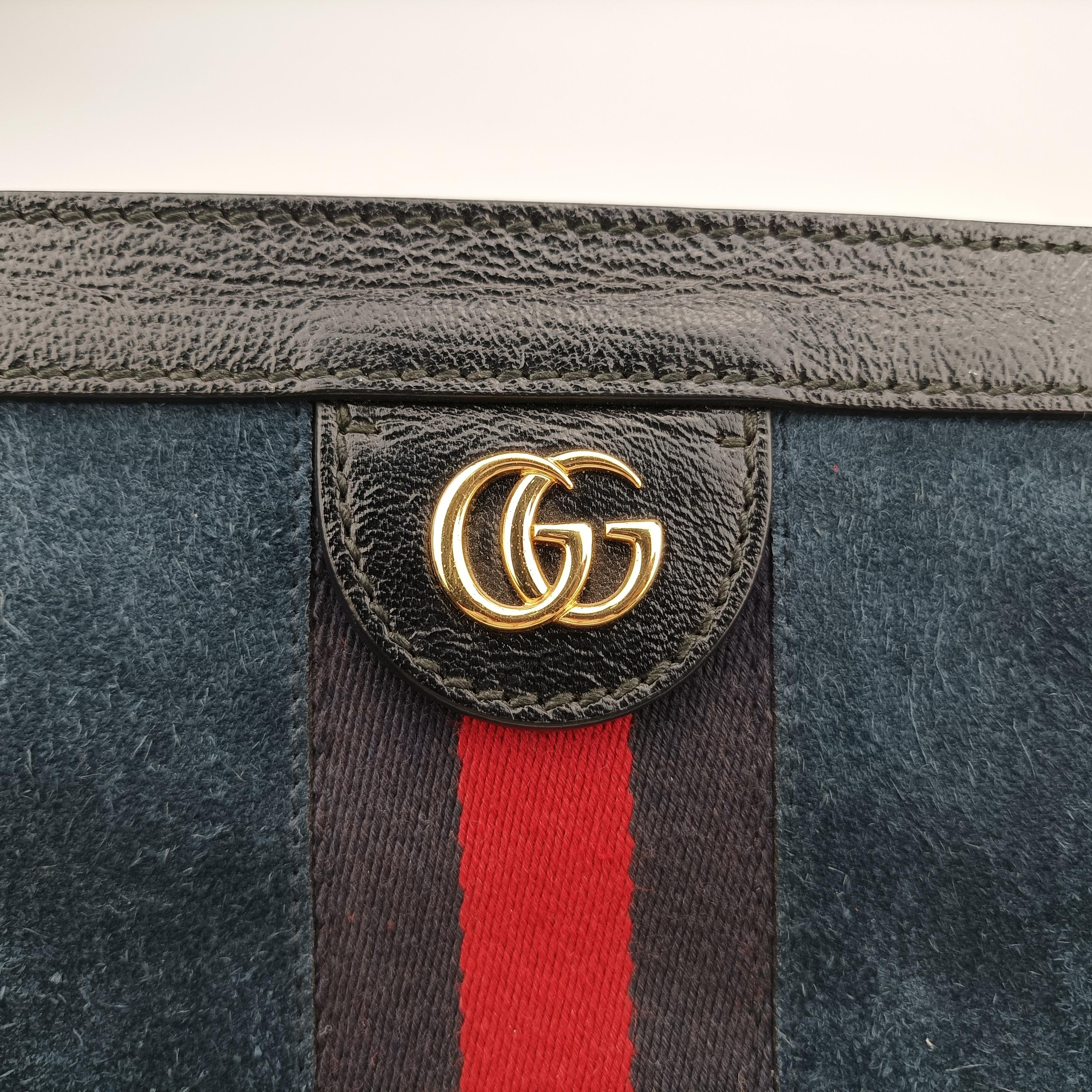 Pre-owned Gucci Ophidia Navy×red Suede 503877 shoulderbag | stylenewstar