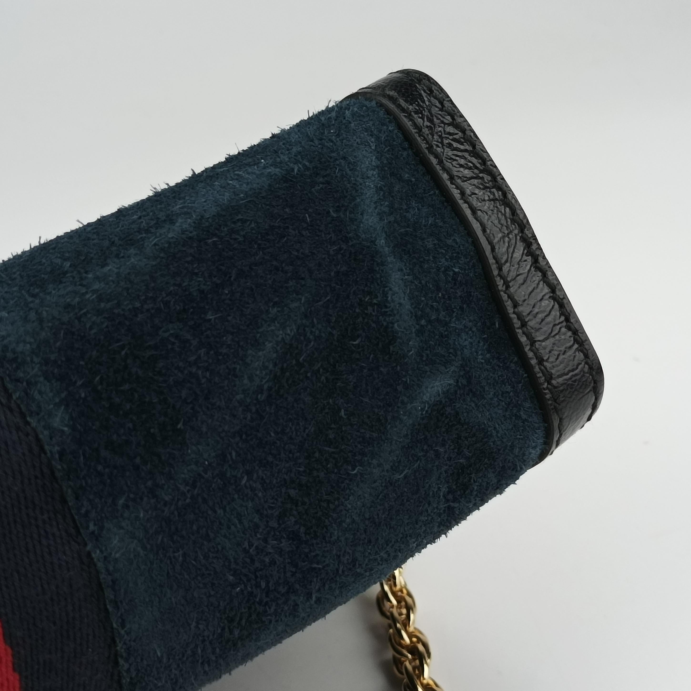Pre-owned Gucci Ophidia Navy×red Suede 503877 shoulderbag | stylenewstar