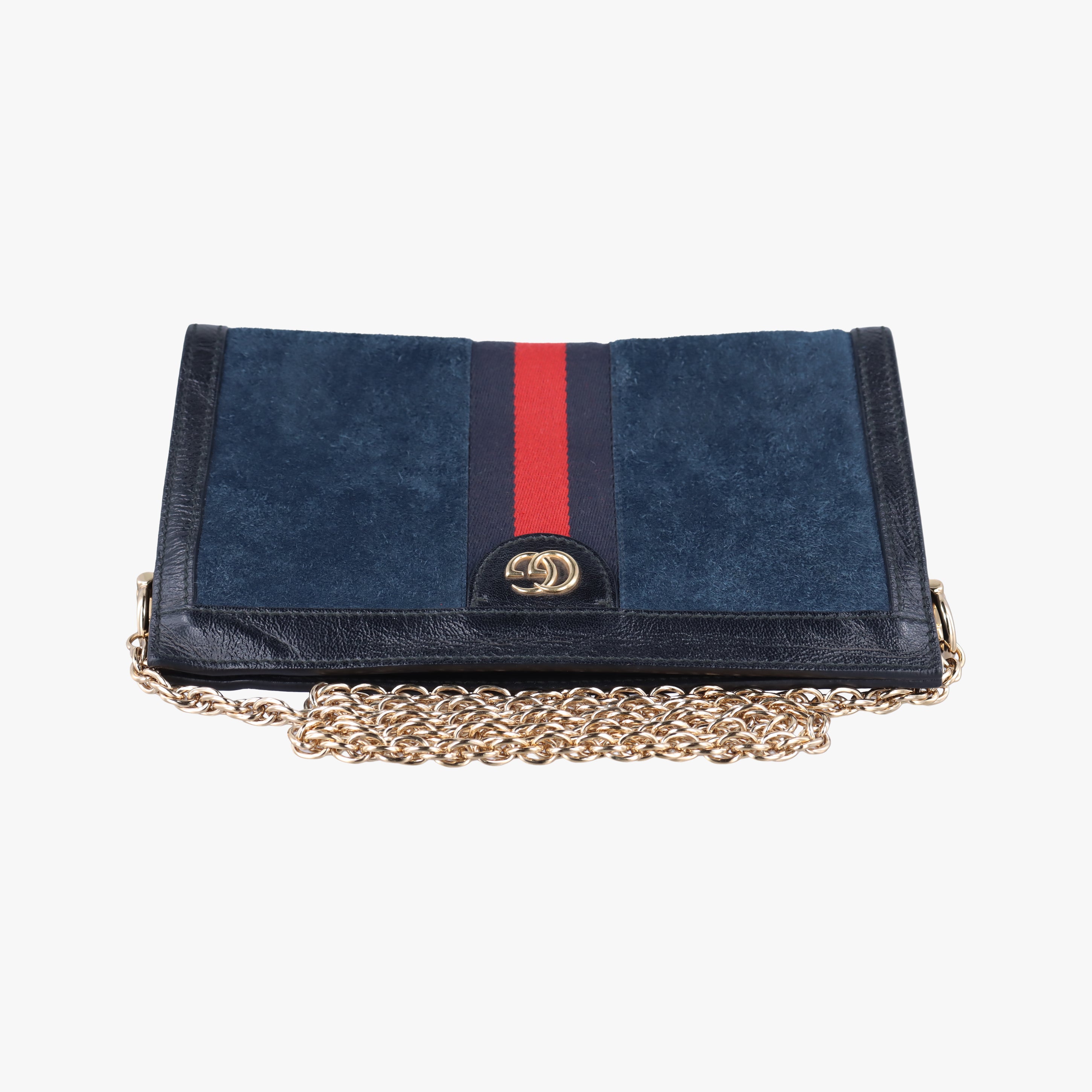 Pre-owned Gucci Ophidia Navy×red Suede 503877 shoulderbag | stylenewstar