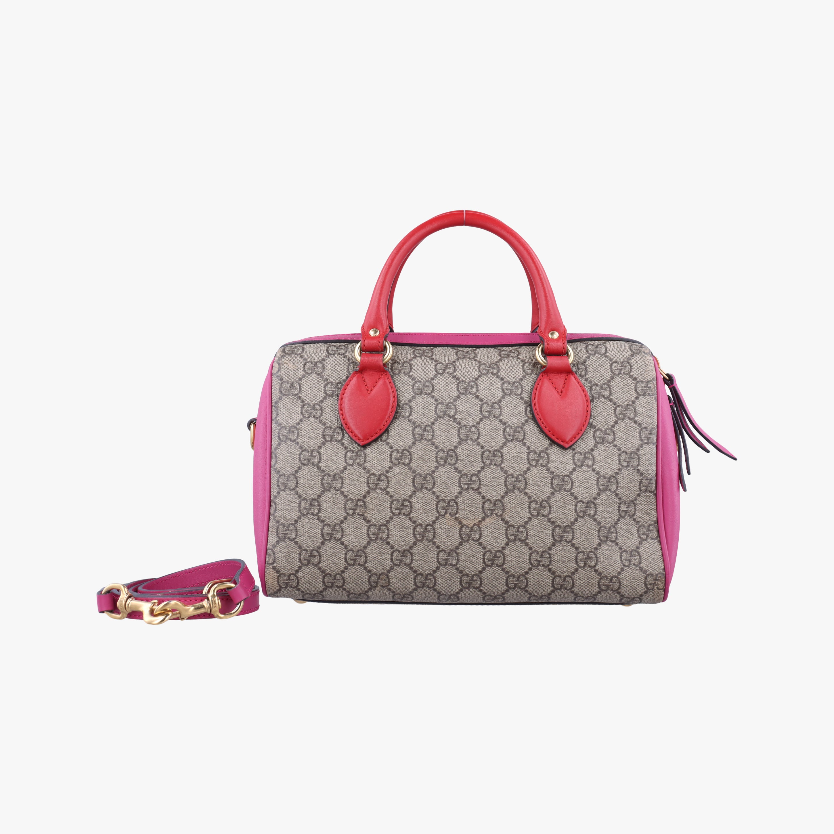 Pre-owned Gucci GG SUPREME beige×red×pink PVC coated canvas 409529 shoulderbag | stylenewstar