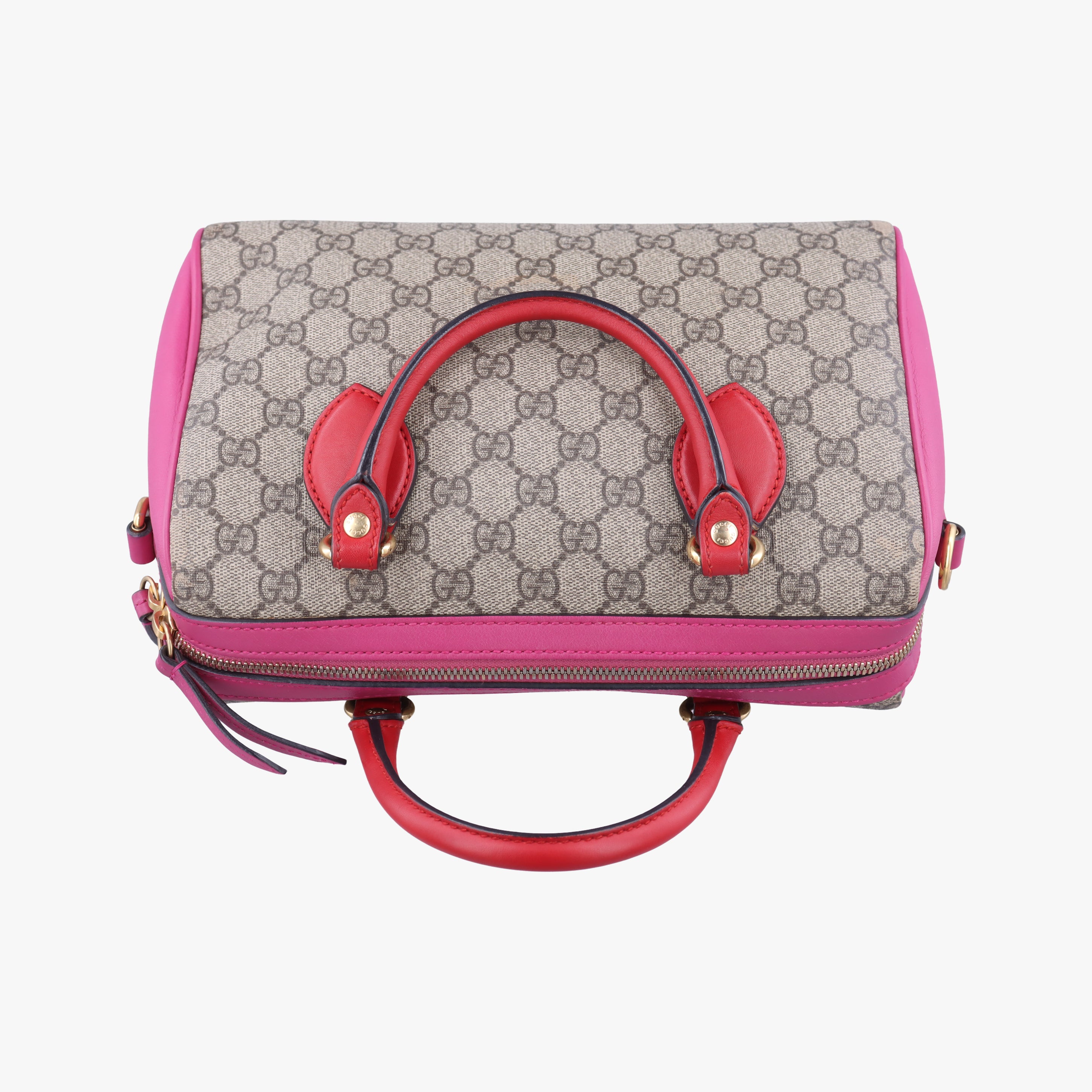 Pre-owned Gucci GG SUPREME beige×red×pink PVC coated canvas 409529 shoulderbag | stylenewstar
