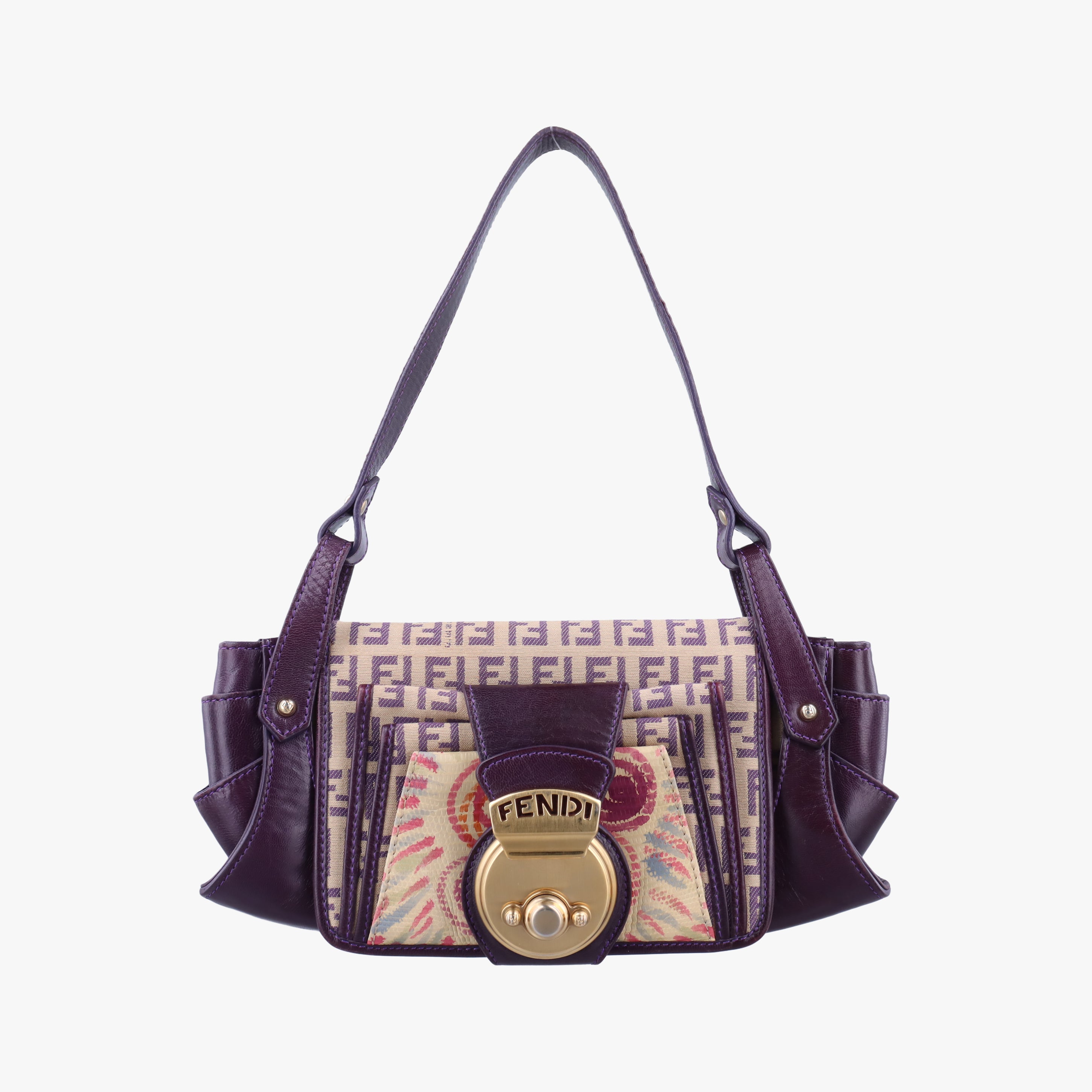 Pre-owned Fendi Zucchino Purple x Multicolor canvas×leather 2579-8 handbag | stylenewstar