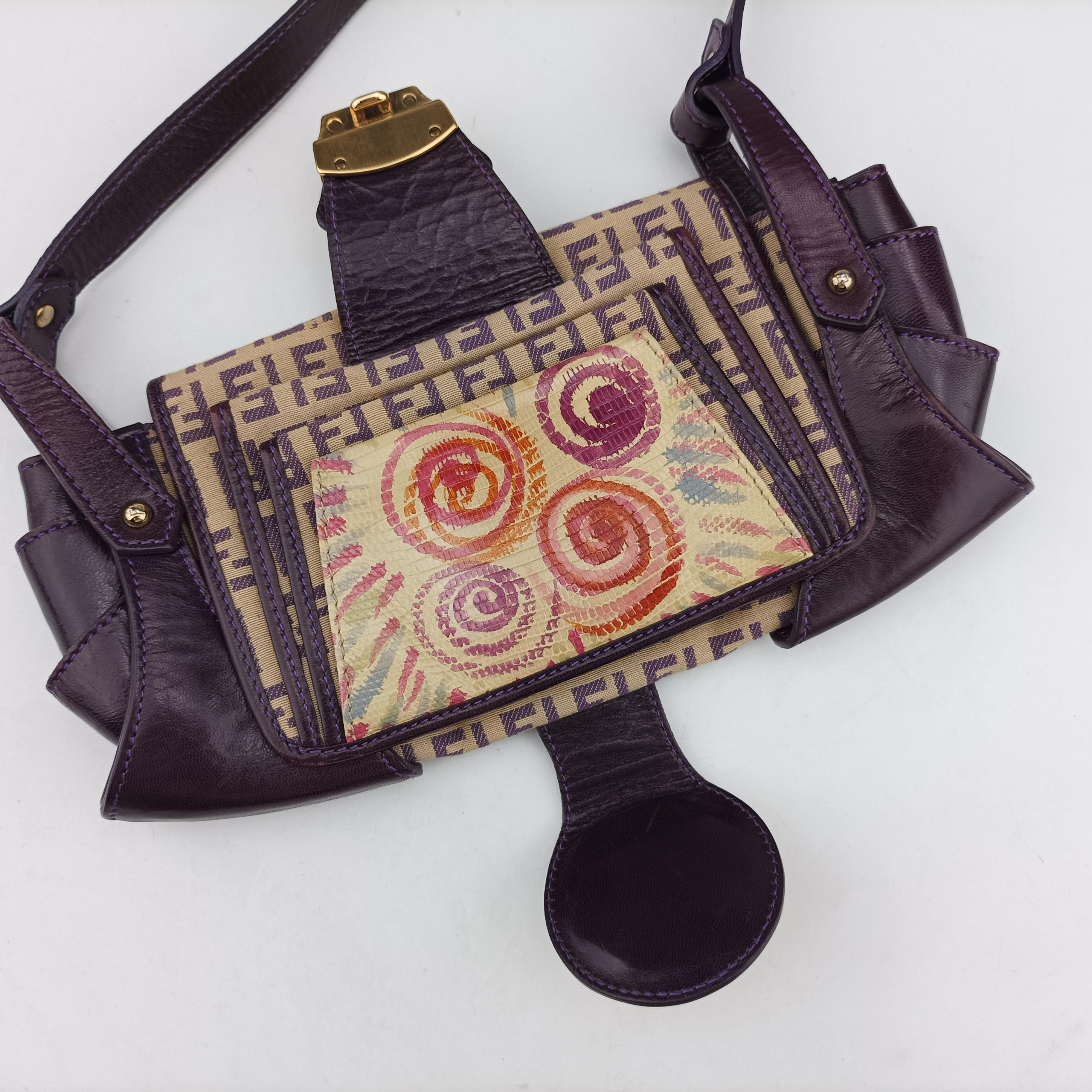 Pre-owned Fendi Zucchino Purple x Multicolor canvas×leather 2579-8 handbag | stylenewstar