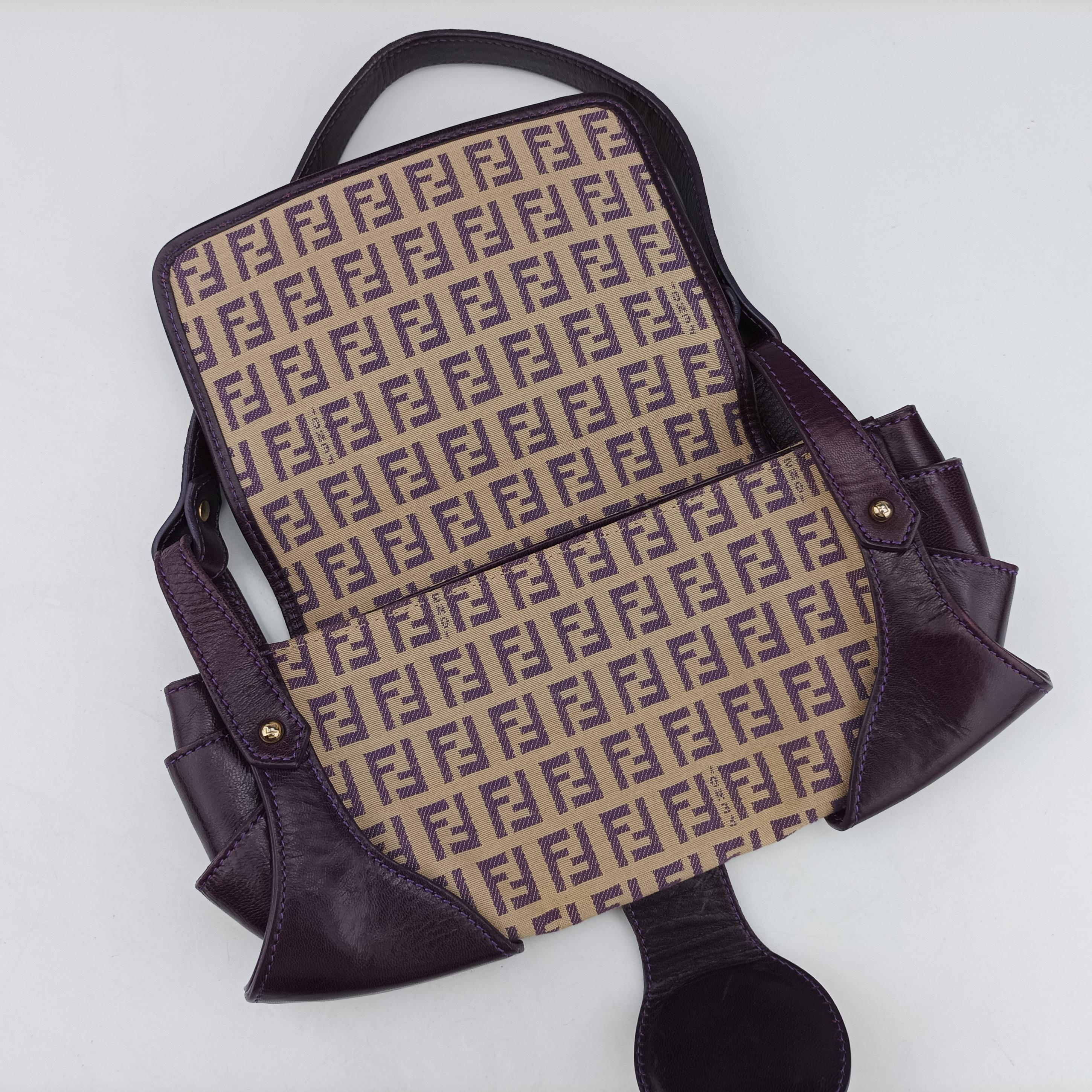 Pre-owned Fendi Zucchino Purple x Multicolor canvas×leather 2579-8 handbag | stylenewstar