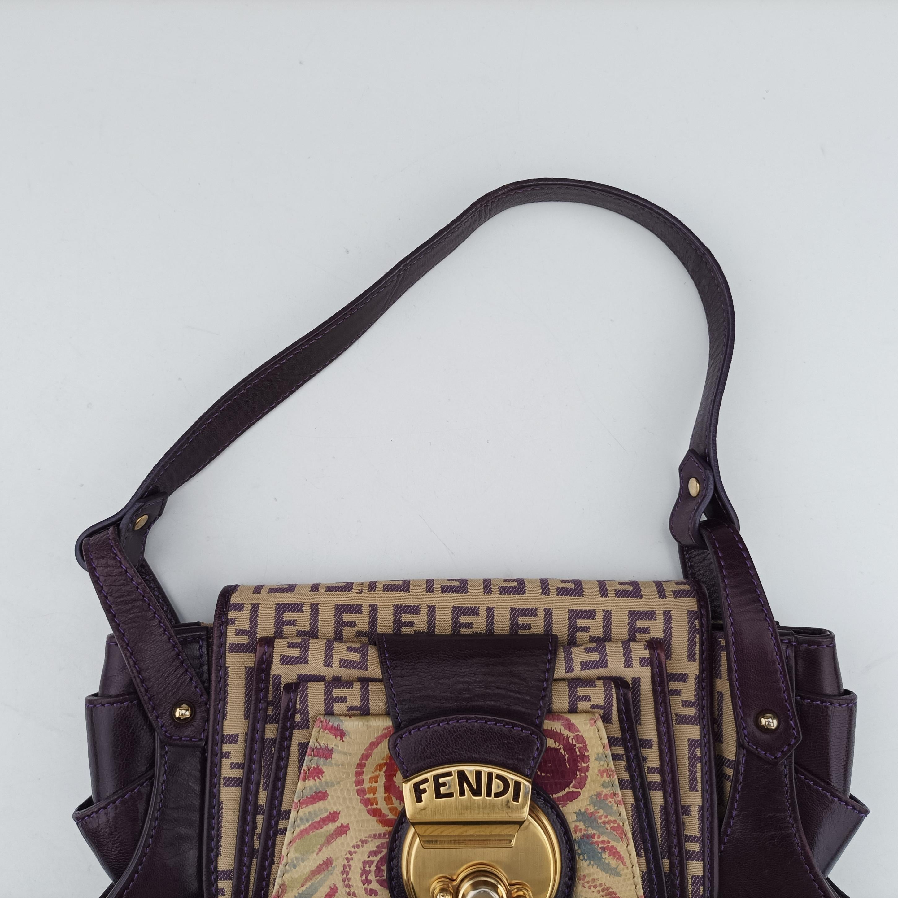 Pre-owned Fendi Zucchino Purple x Multicolor canvas×leather 2579-8 handbag | stylenewstar