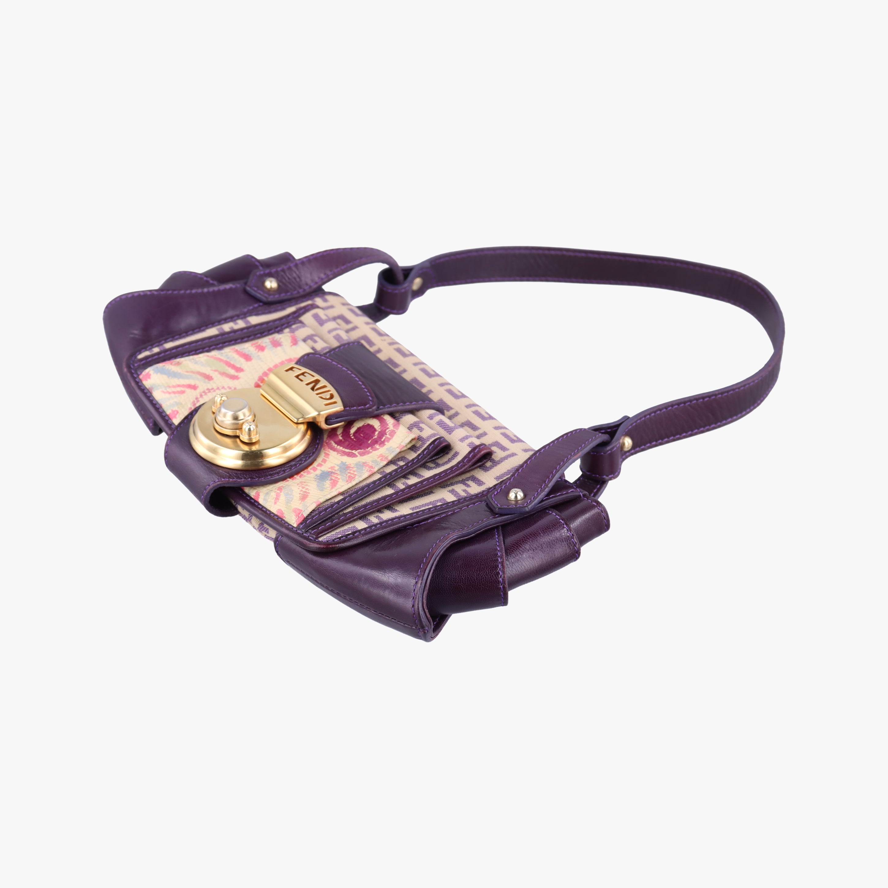 Pre-owned Fendi Zucchino Purple x Multicolor canvas×leather 2579-8 handbag | stylenewstar