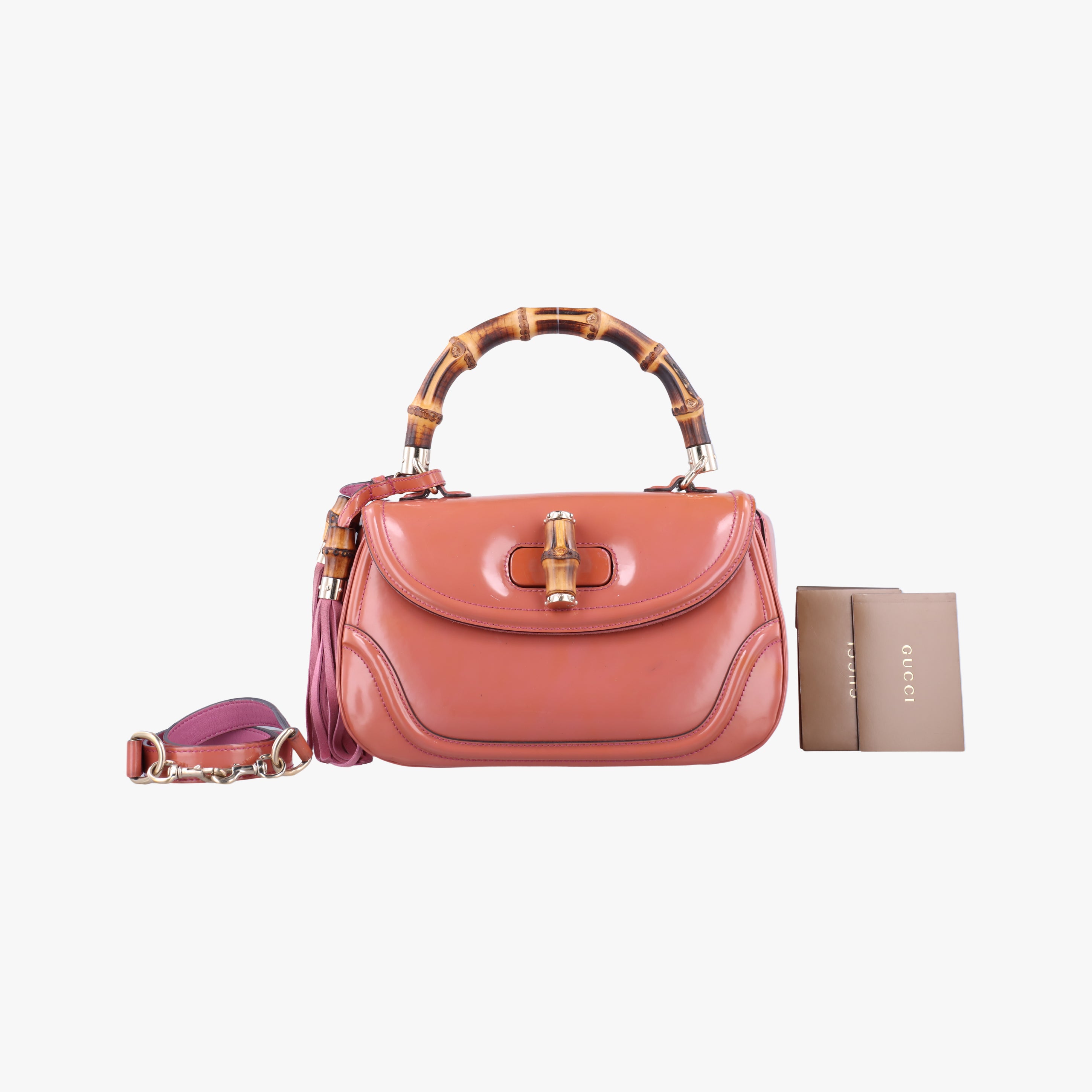 Pre-owned Gucci New Bamboo Orange Patent 254884 shoulderbag | stylenewstar
