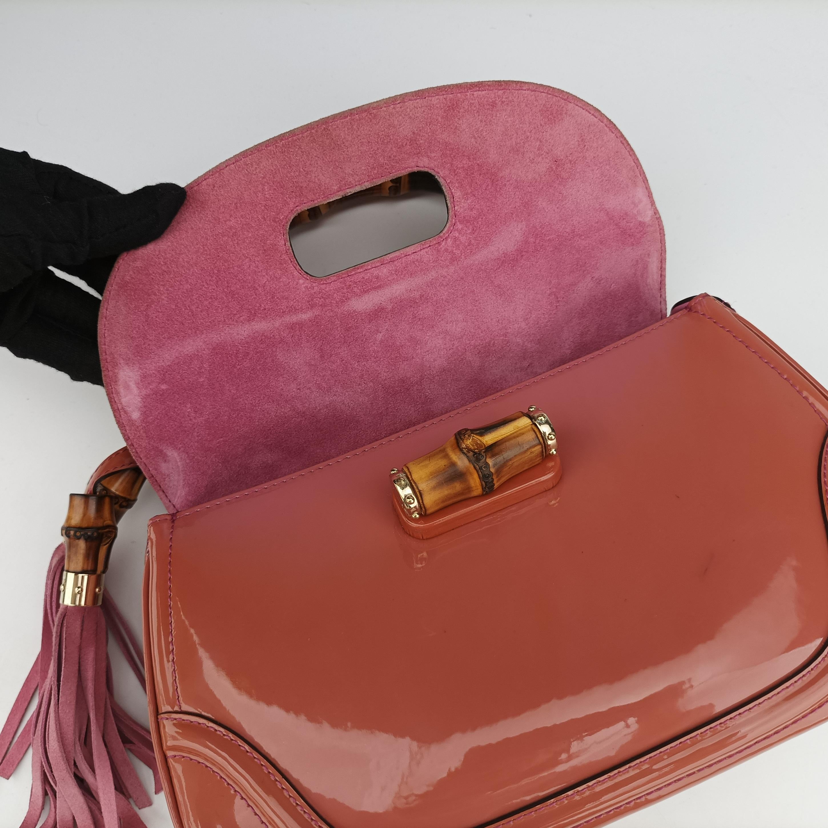 Pre-owned Gucci New Bamboo Orange Patent 254884 shoulderbag | stylenewstar