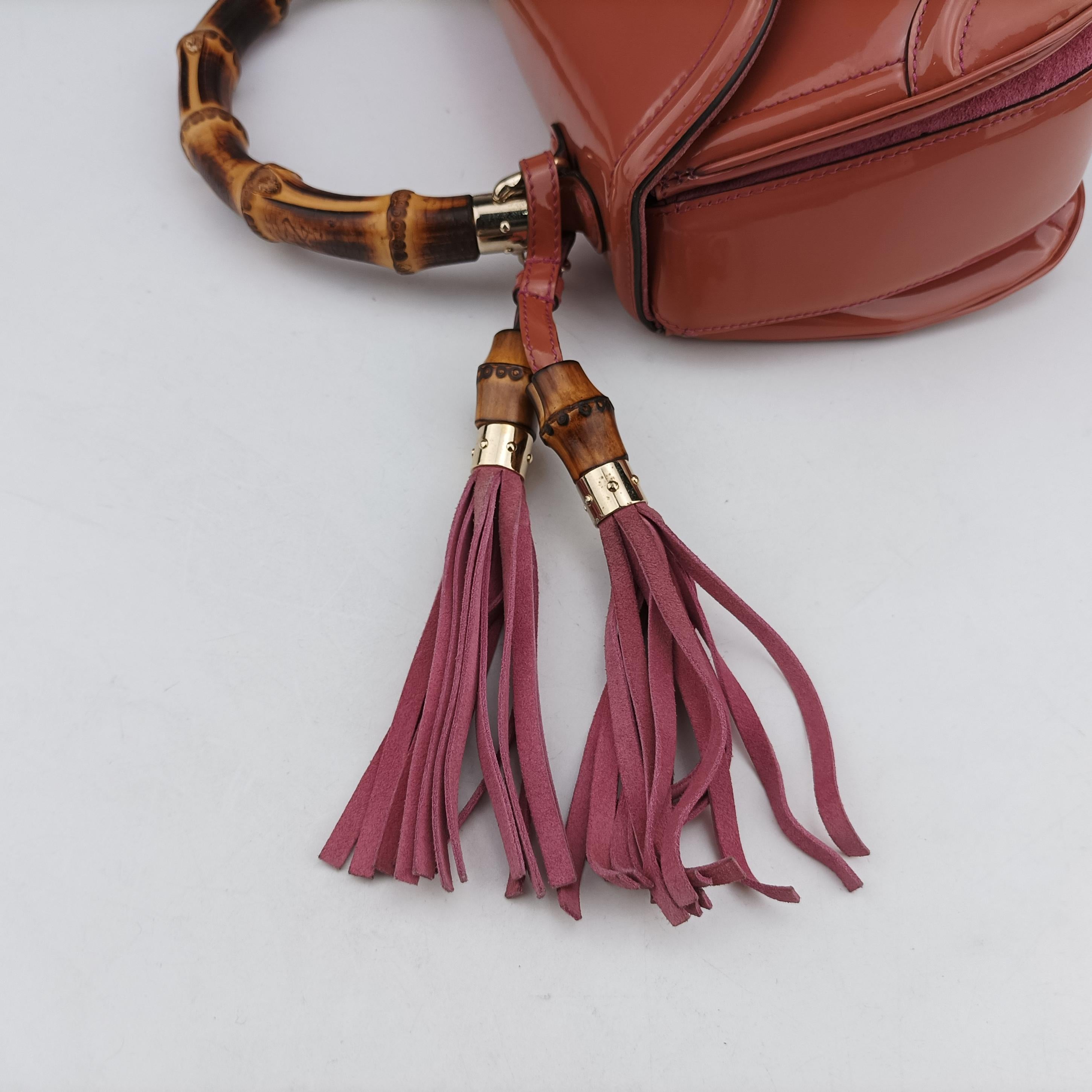 Pre-owned Gucci New Bamboo Orange Patent 254884 shoulderbag | stylenewstar