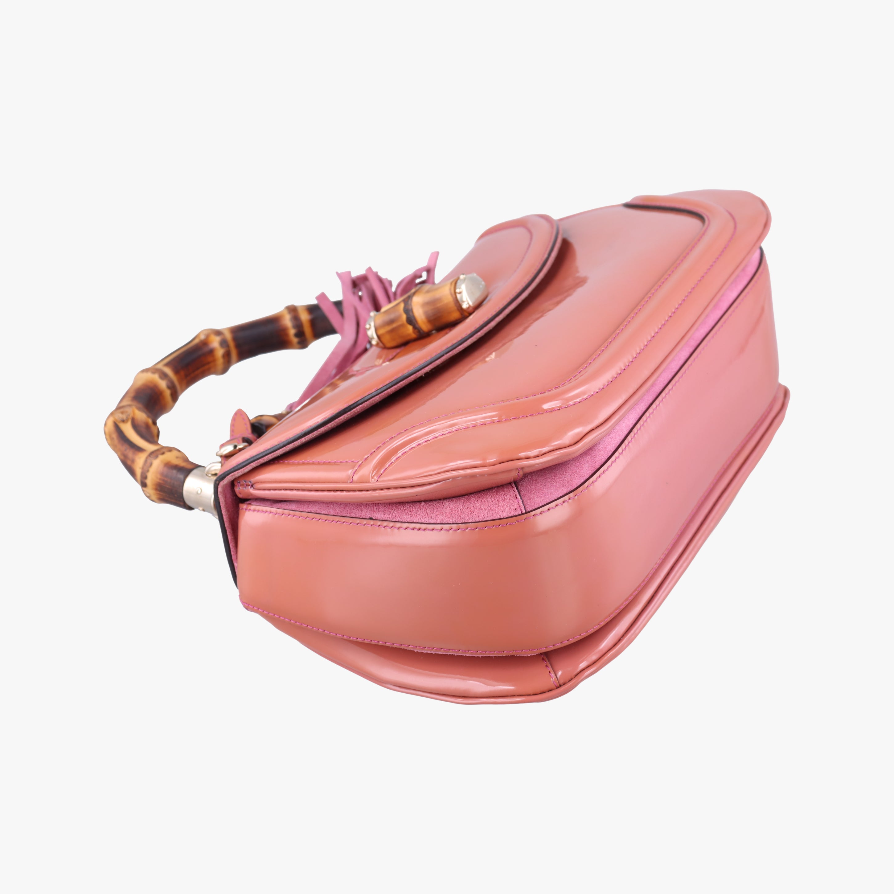 Pre-owned Gucci New Bamboo Orange Patent 254884 shoulderbag | stylenewstar