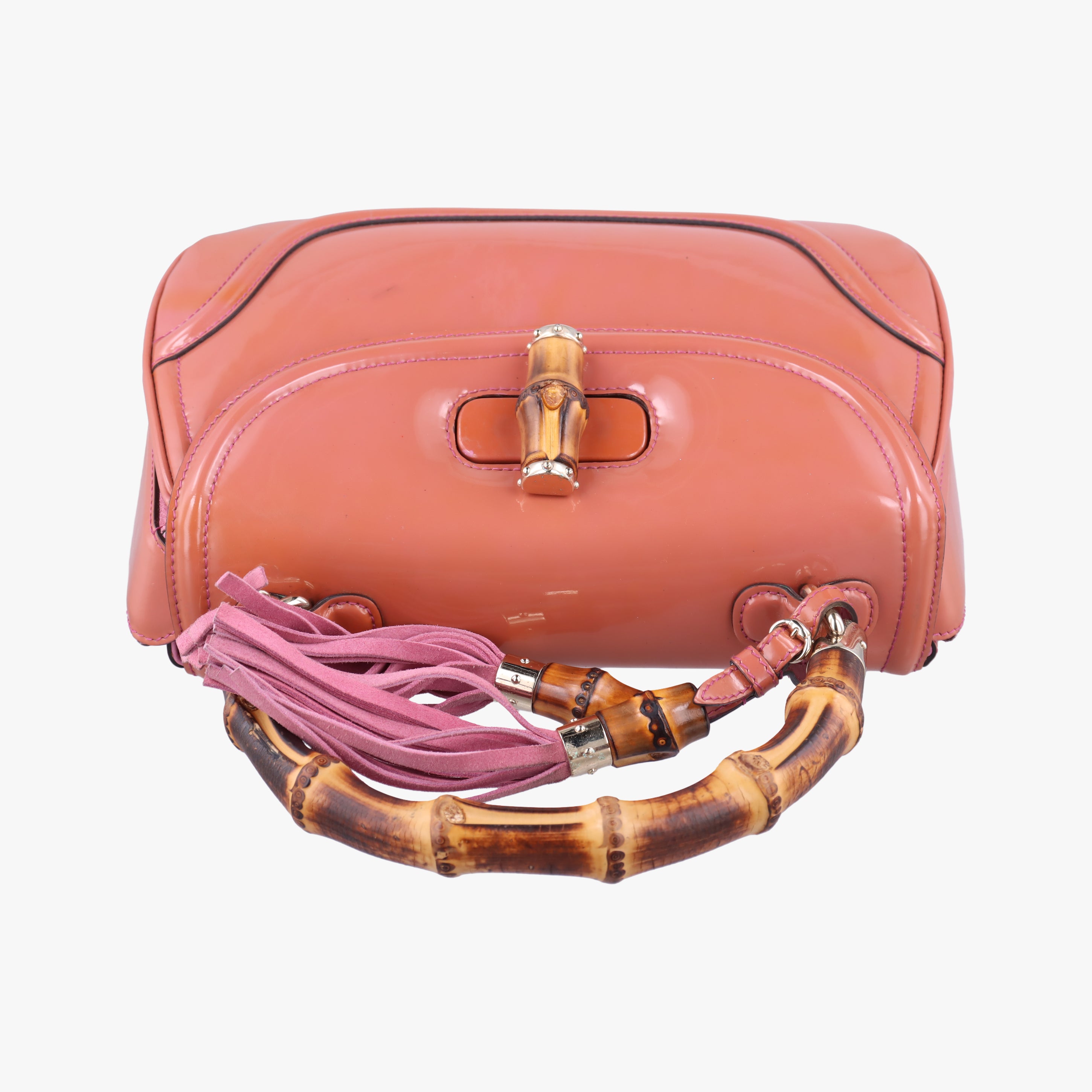 Pre-owned Gucci New Bamboo Orange Patent 254884 shoulderbag | stylenewstar