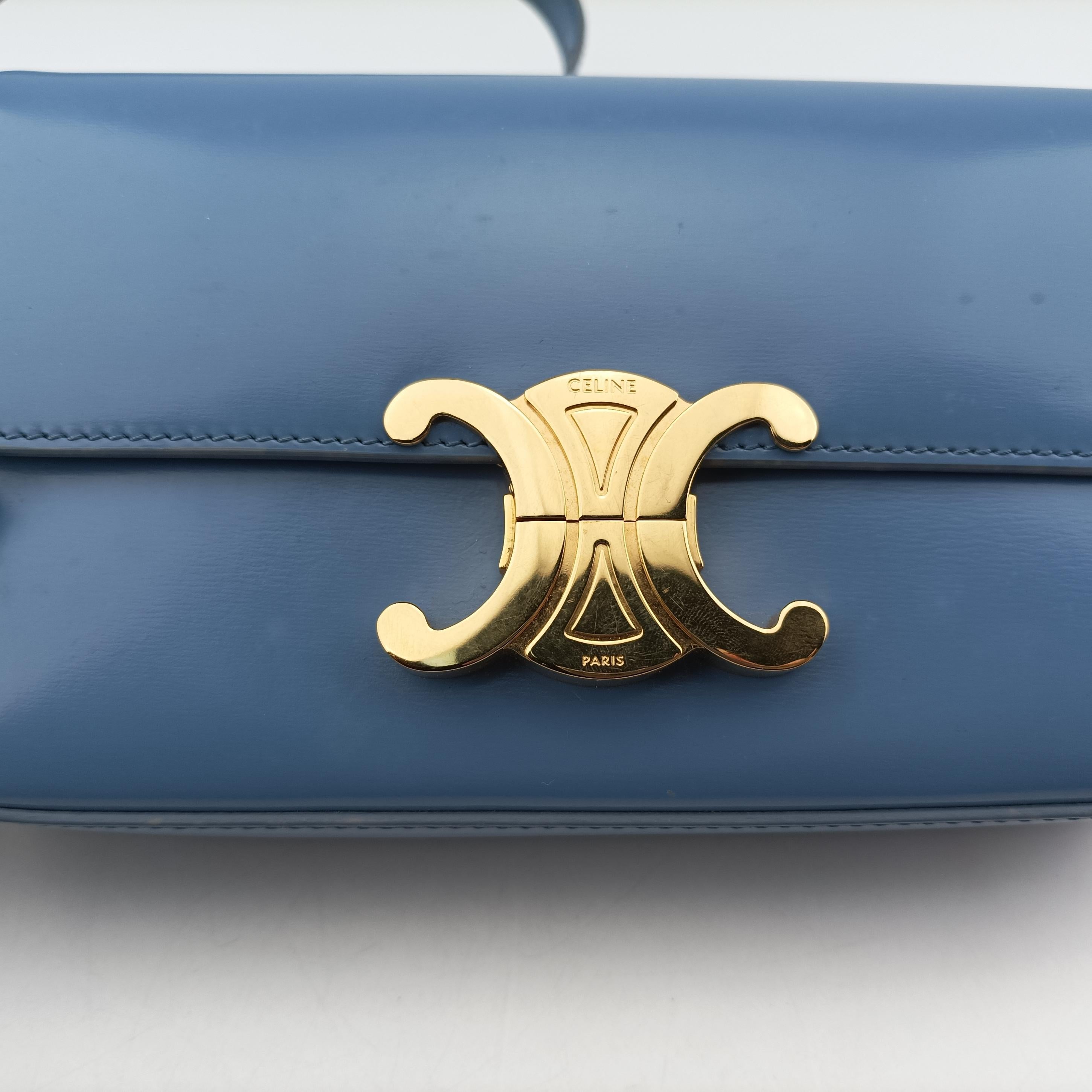 Vintage Celine Teen Triomphe Blue Leather  shoulderbag | stylenewstar