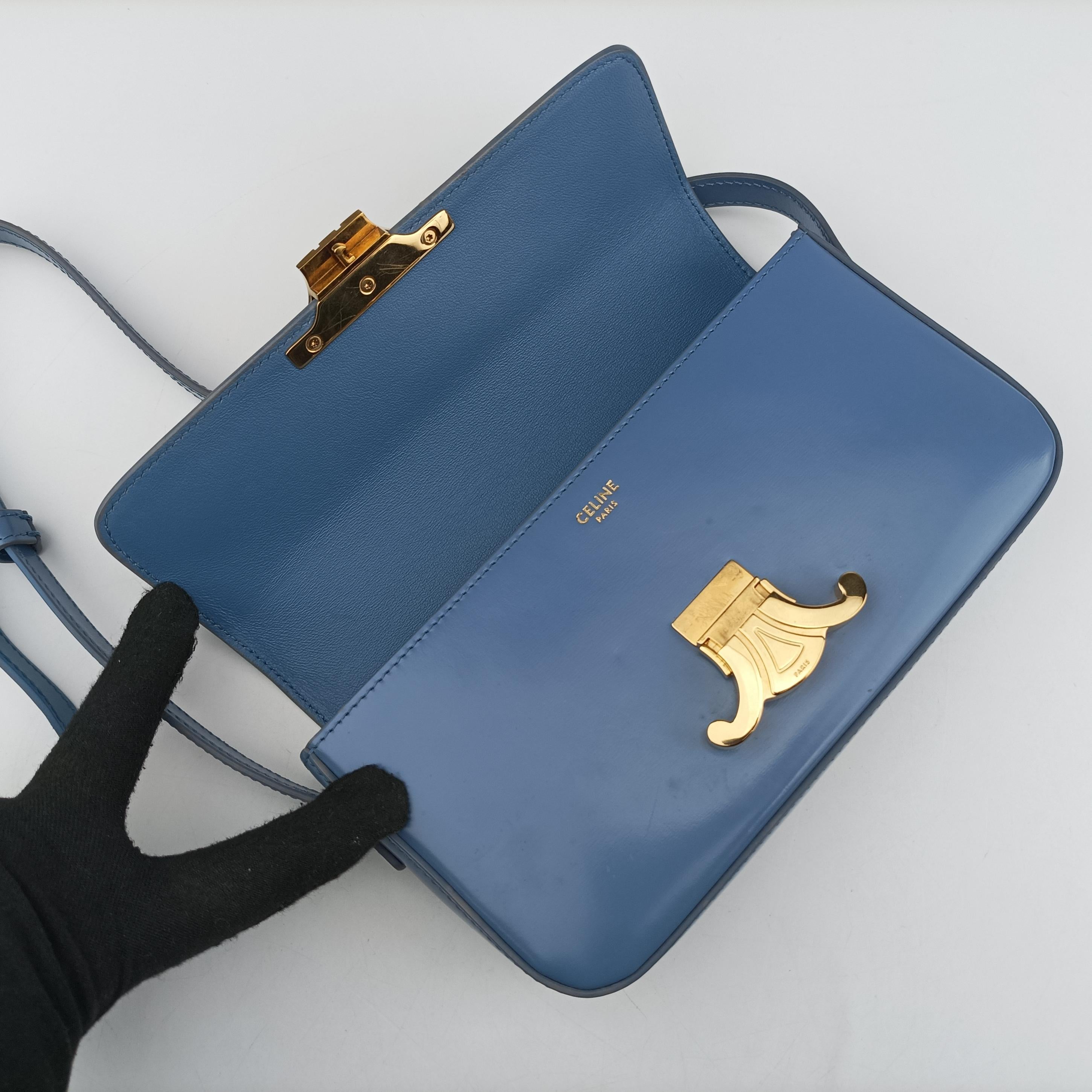 Vintage Celine Teen Triomphe Blue Leather  shoulderbag | stylenewstar