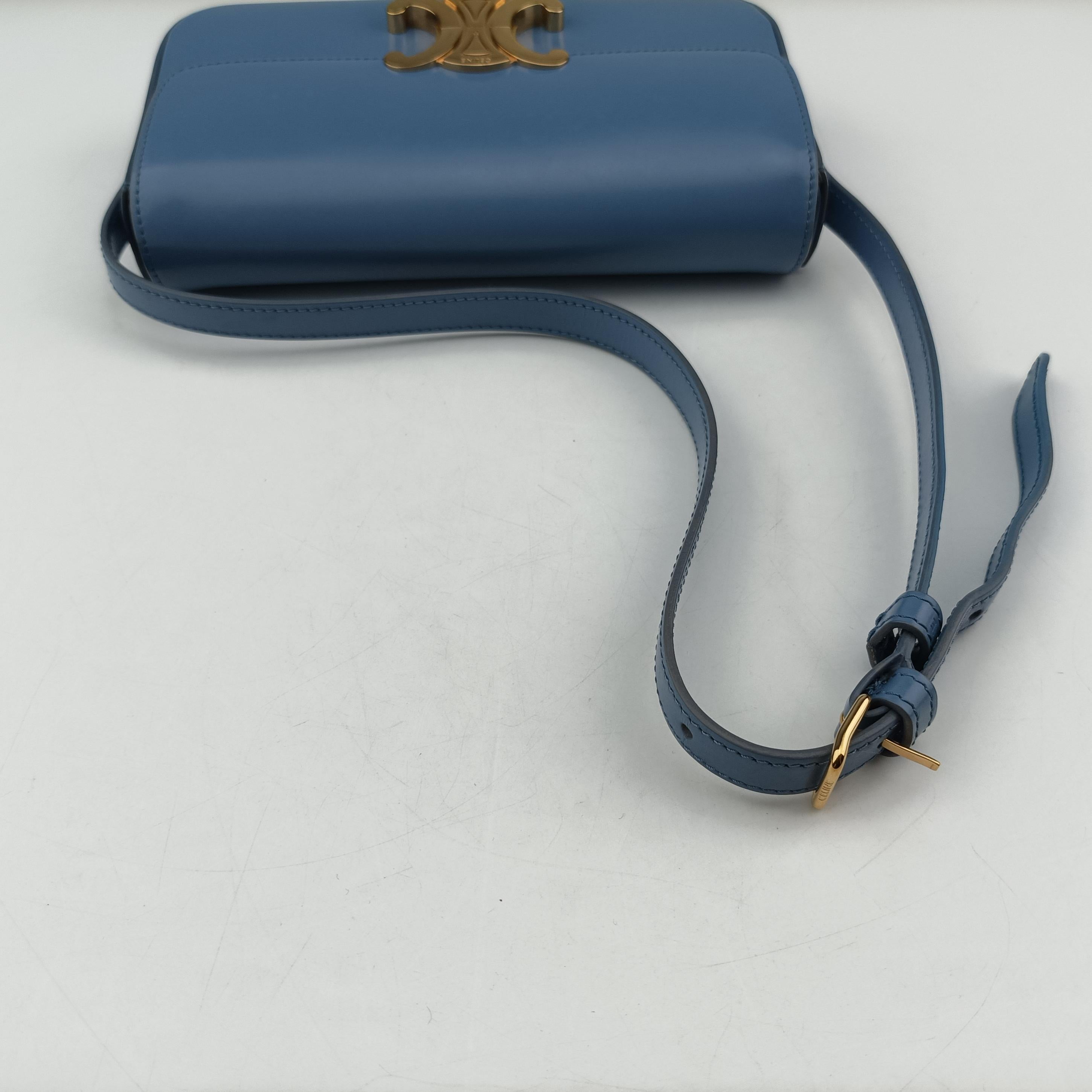 Vintage Celine Teen Triomphe Blue Leather  shoulderbag | stylenewstar