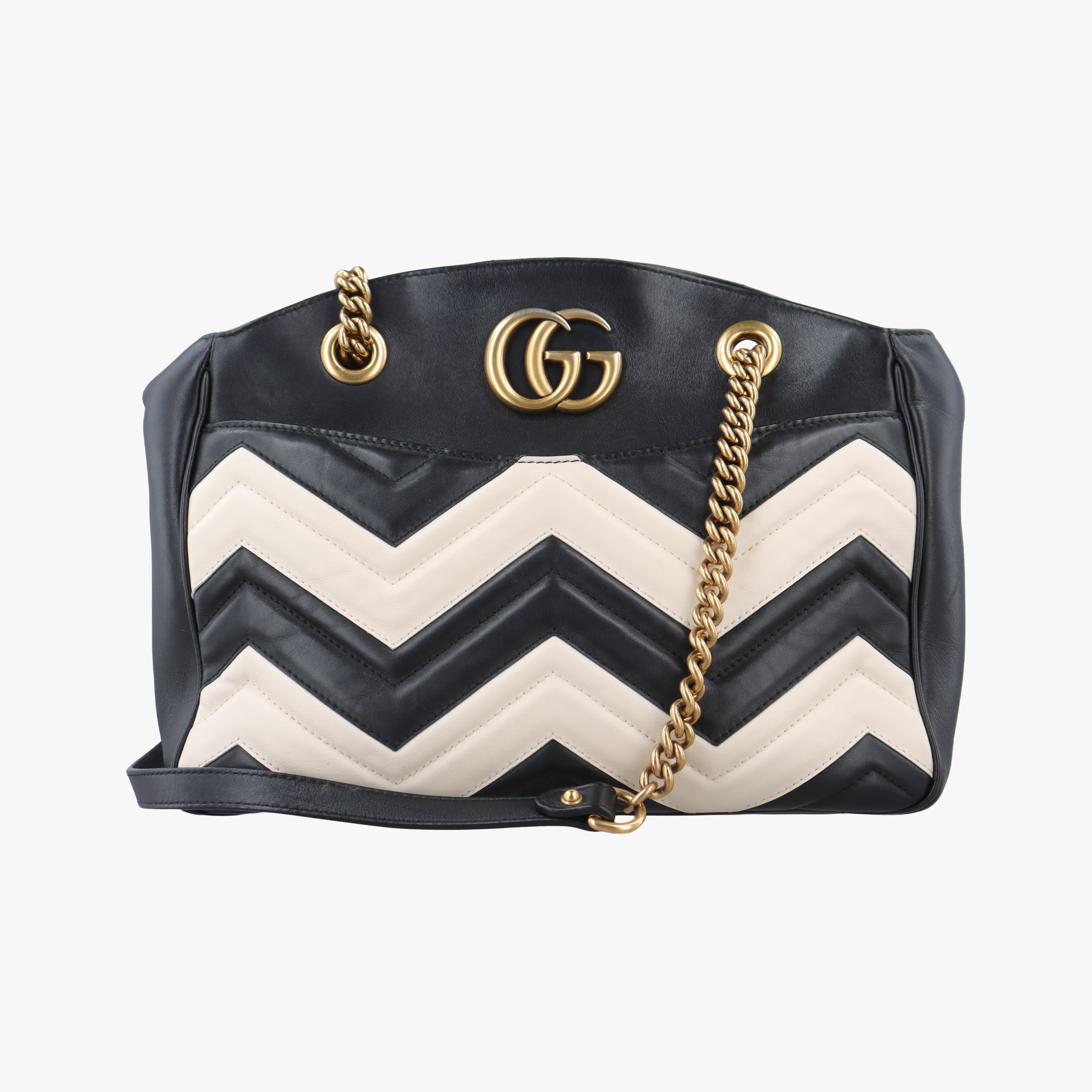 Pre-owned Gucci GG Marmont Black × White Leather 443501 shoulderbag | stylenewstar
