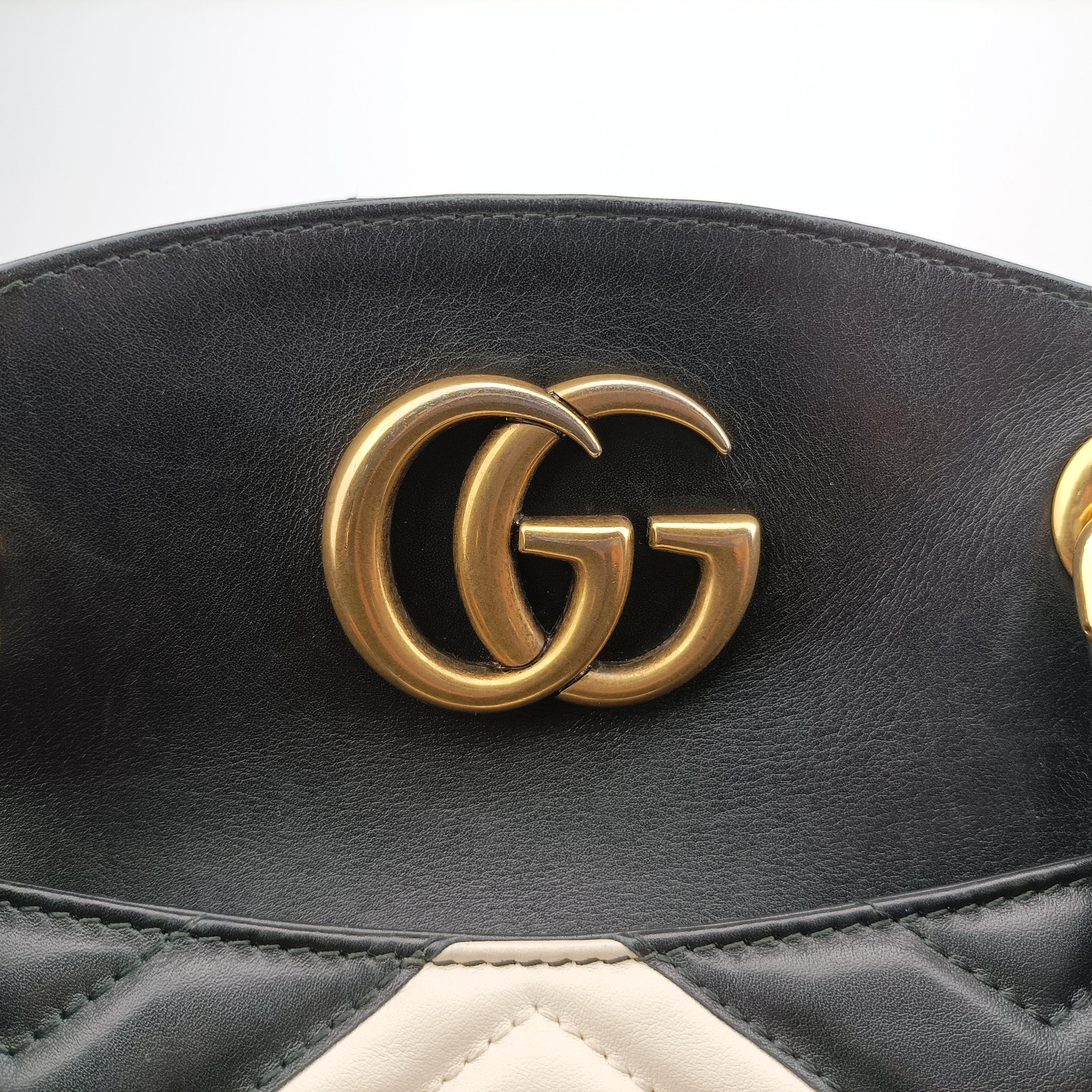 Pre-owned Gucci GG Marmont Black × White Leather 443501 shoulderbag | stylenewstar