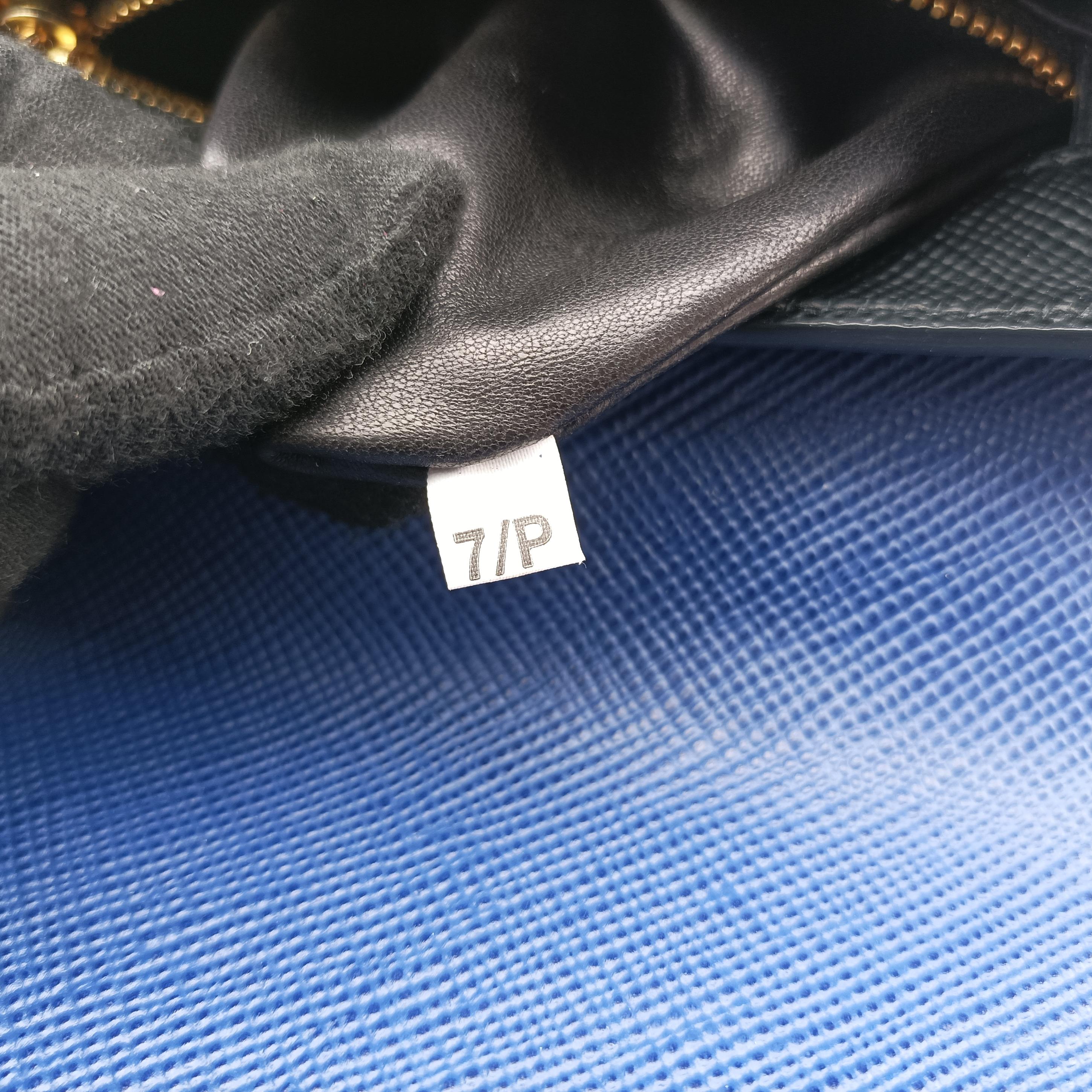 Pre-owned Prada Bicolor Saffiano Cuir Flap Blue x Black Leather×SAFFIANO Leather  shoulderbag | stylenewstar