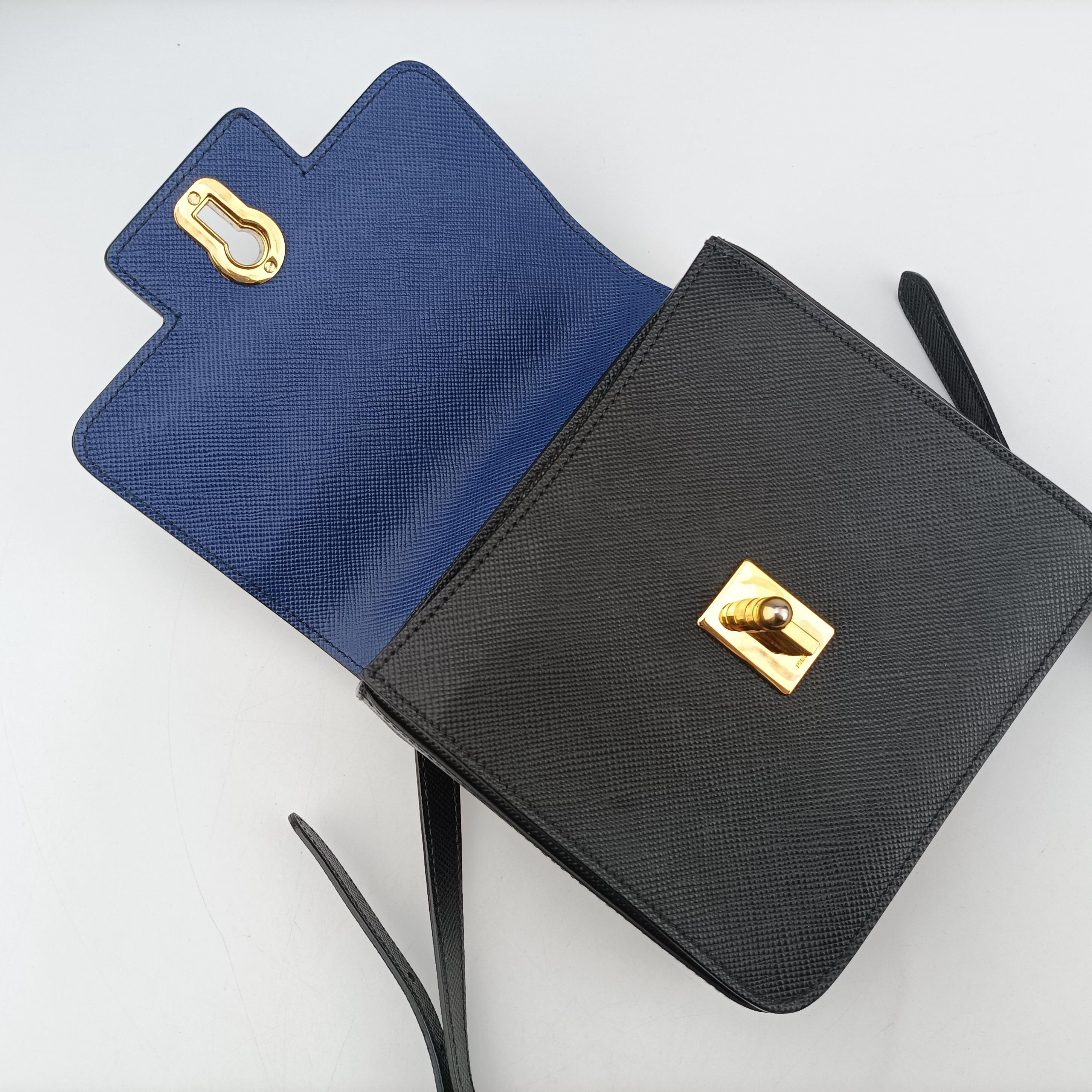 Pre-owned Prada Bicolor Saffiano Cuir Flap Blue x Black Leather×SAFFIANO Leather  shoulderbag | stylenewstar