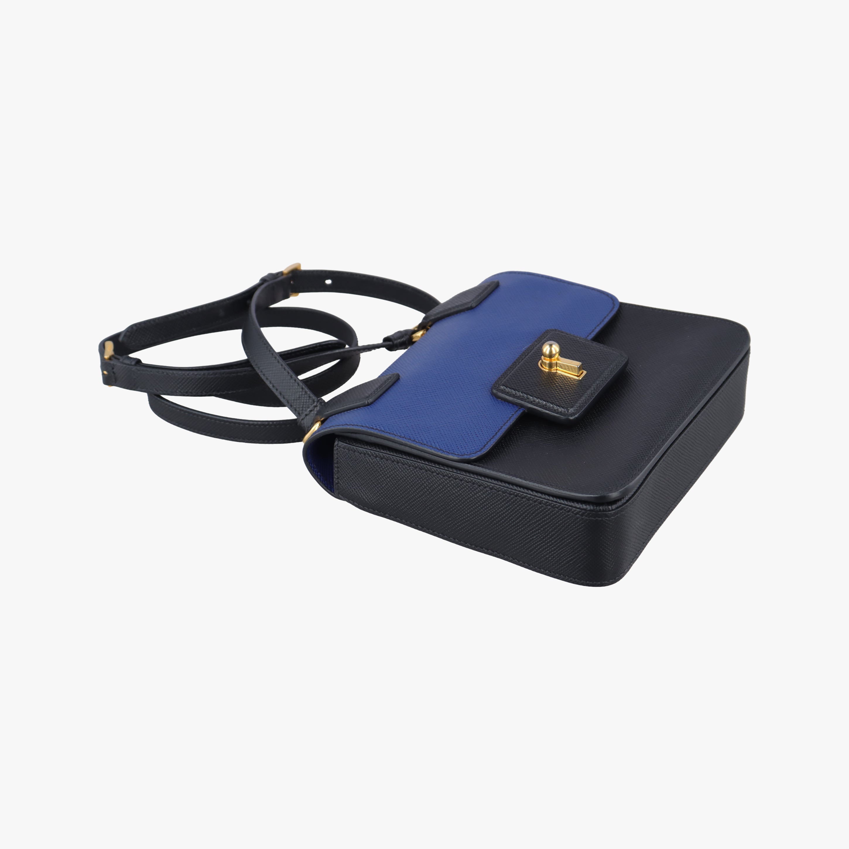 Pre-owned Prada Bicolor Saffiano Cuir Flap Blue x Black Leather×SAFFIANO Leather  shoulderbag | stylenewstar
