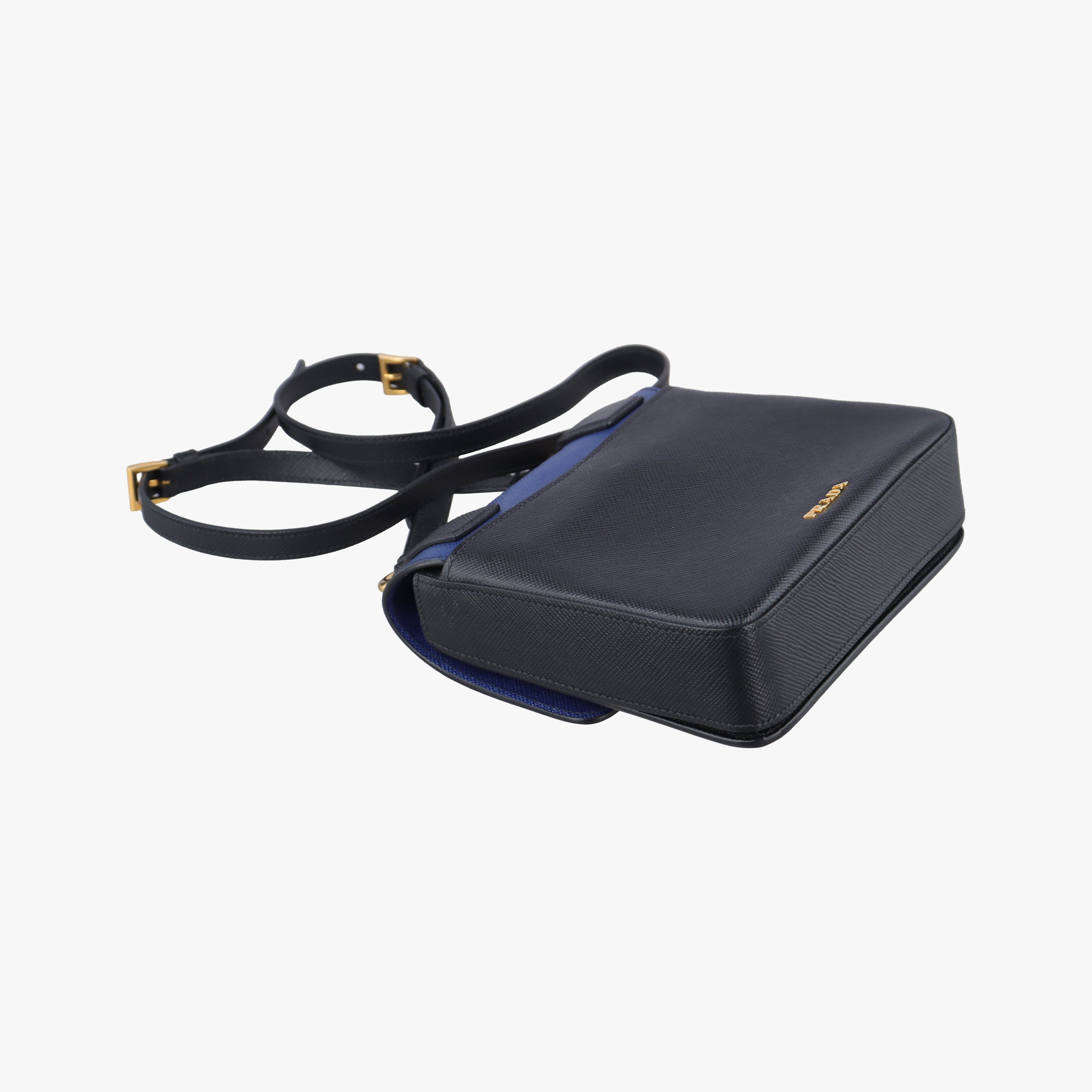 Pre-owned Prada Bicolor Saffiano Cuir Flap Blue x Black Leather×SAFFIANO Leather  shoulderbag | stylenewstar