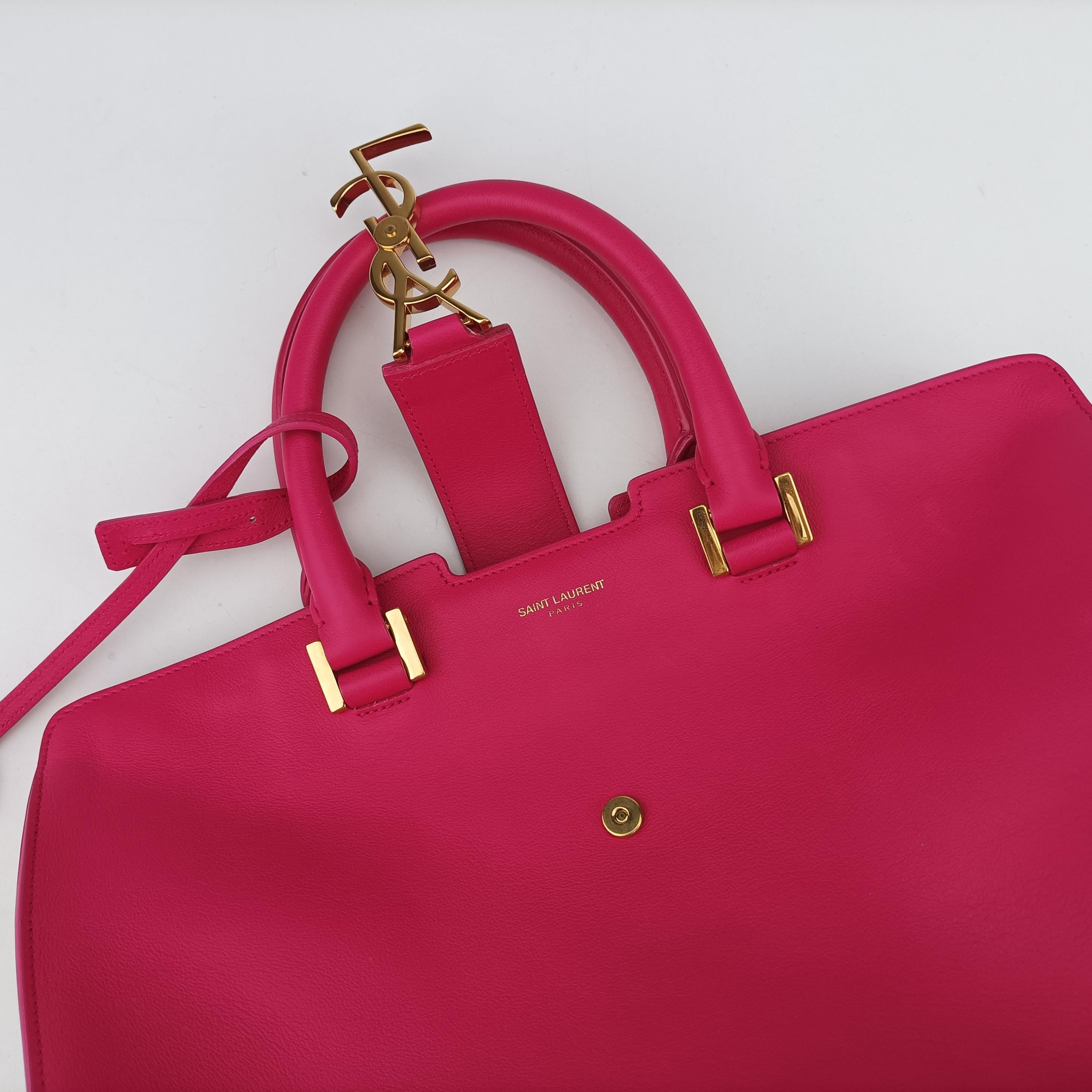 Pre-owned Yves Saint Laurent BABY CABAS Rose Leather 394461 shoulderbag | stylenewstar