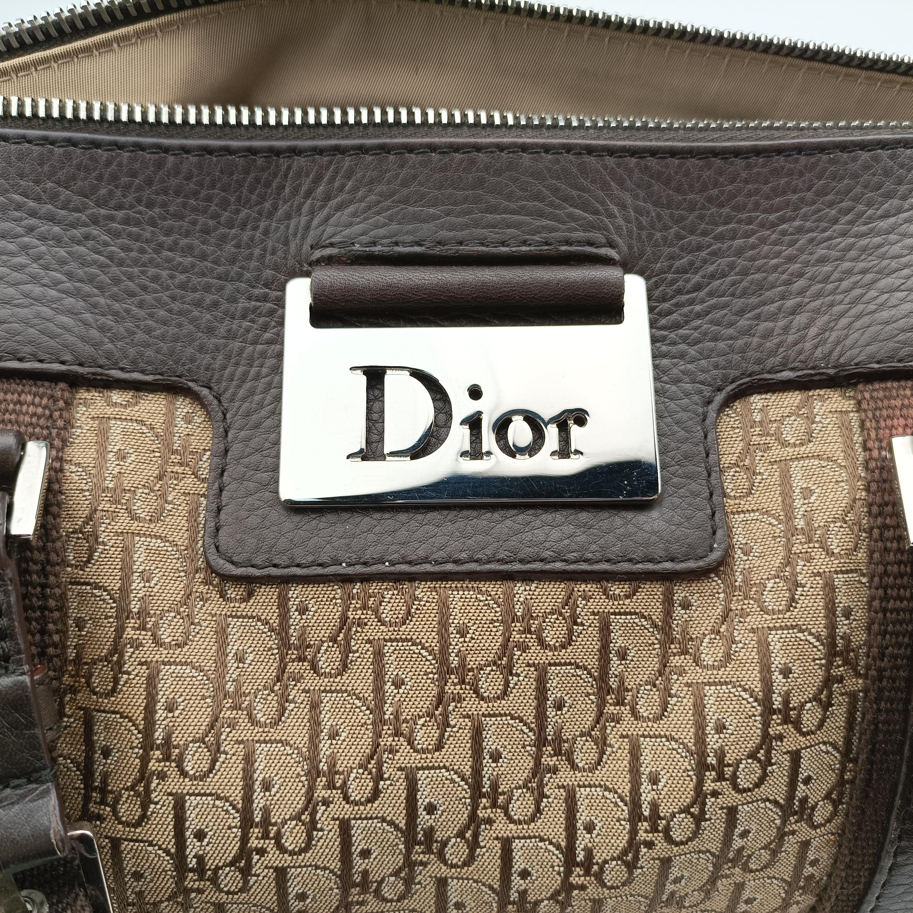 Vintage Christian Dior Street Chic Trotter Brown×beige Jacquard×leather  handbag | stylenewstar