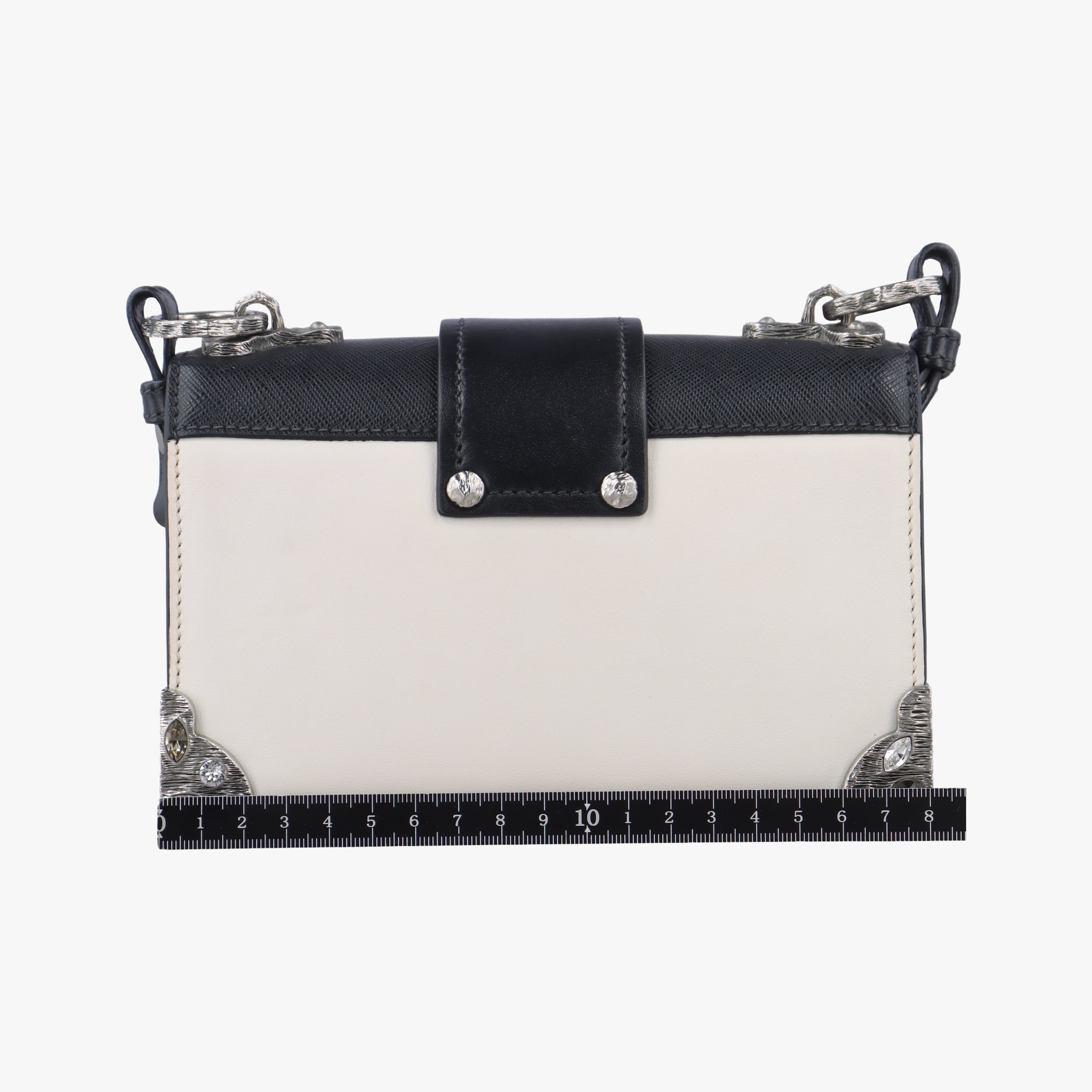 Pre-owned Prada Cahier Black×white Leather×SAFFIANO Leather 1BD045 shoulderbag | stylenewstar