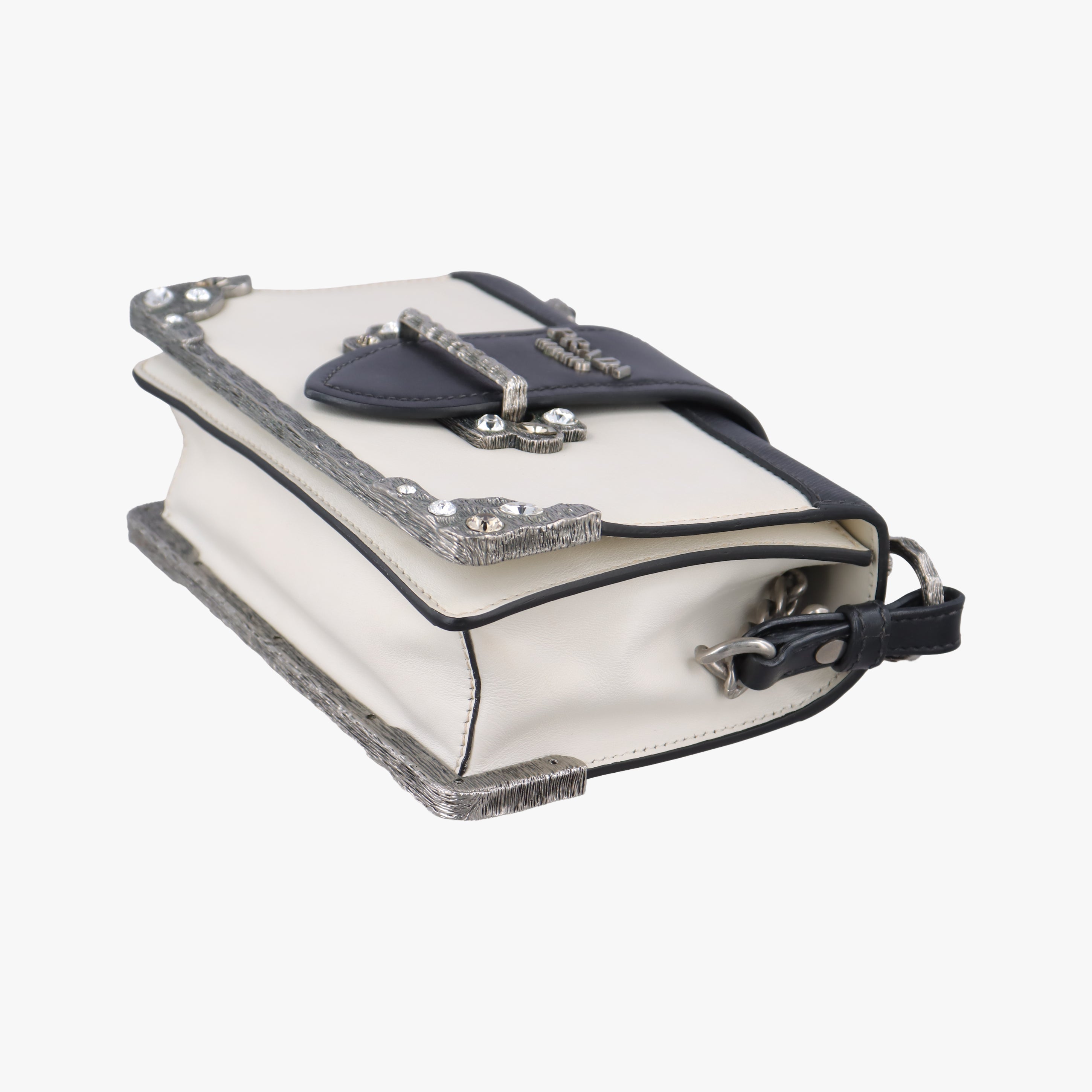 Pre-owned Prada Cahier Black×white Leather×SAFFIANO Leather 1BD045 shoulderbag | stylenewstar