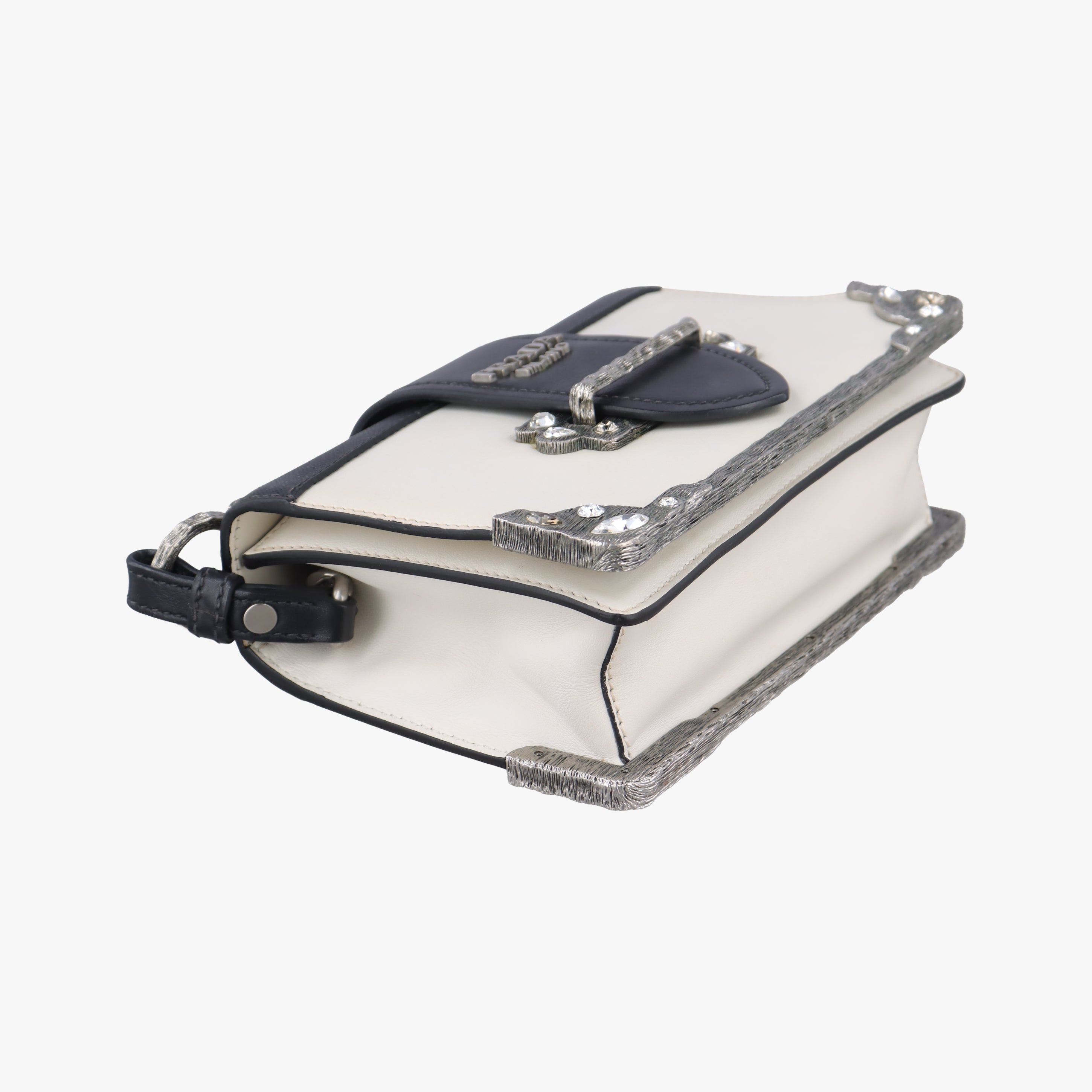 Pre-owned Prada Cahier Black×white Leather×SAFFIANO Leather 1BD045 shoulderbag | stylenewstar