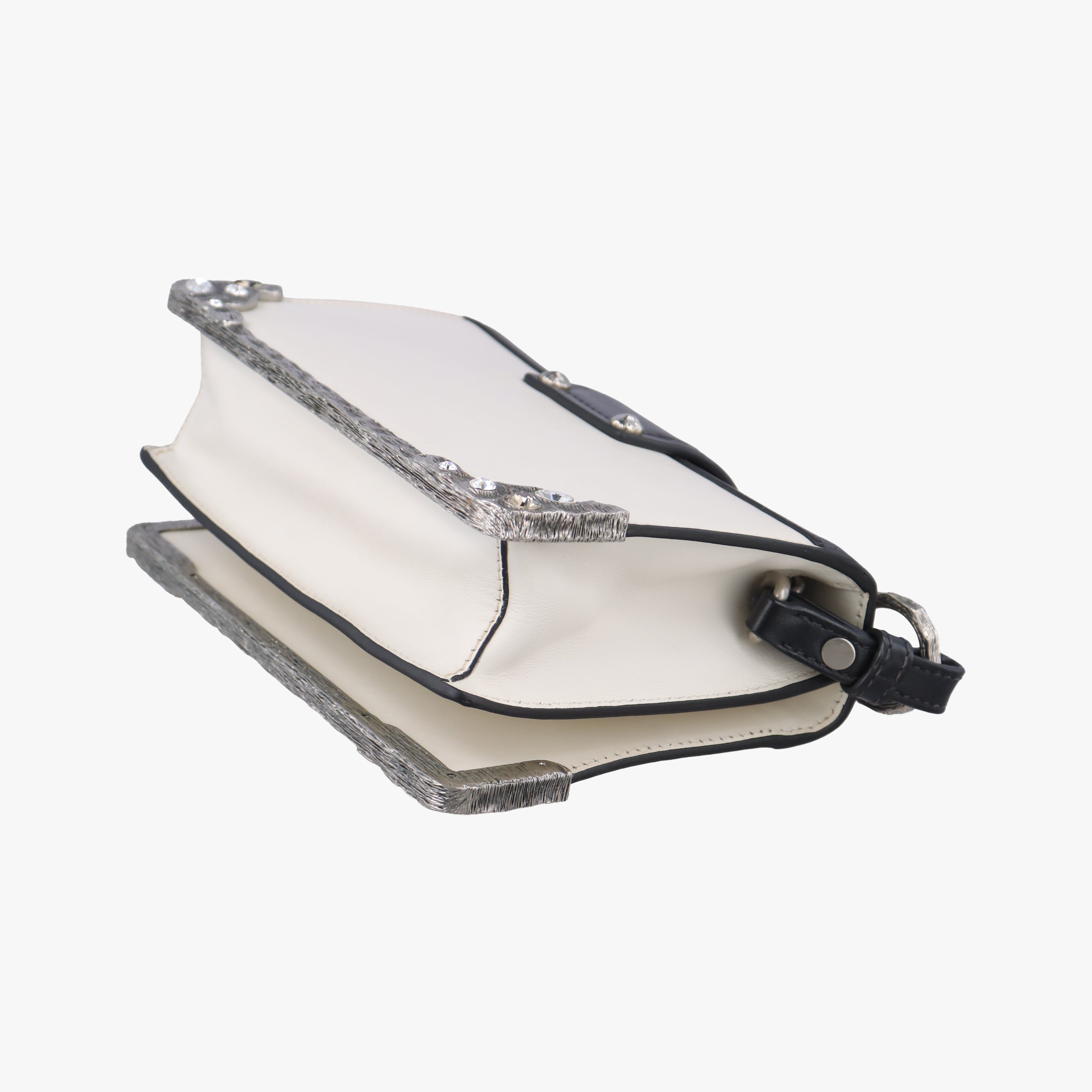 Pre-owned Prada Cahier Black×white Leather×SAFFIANO Leather 1BD045 shoulderbag | stylenewstar
