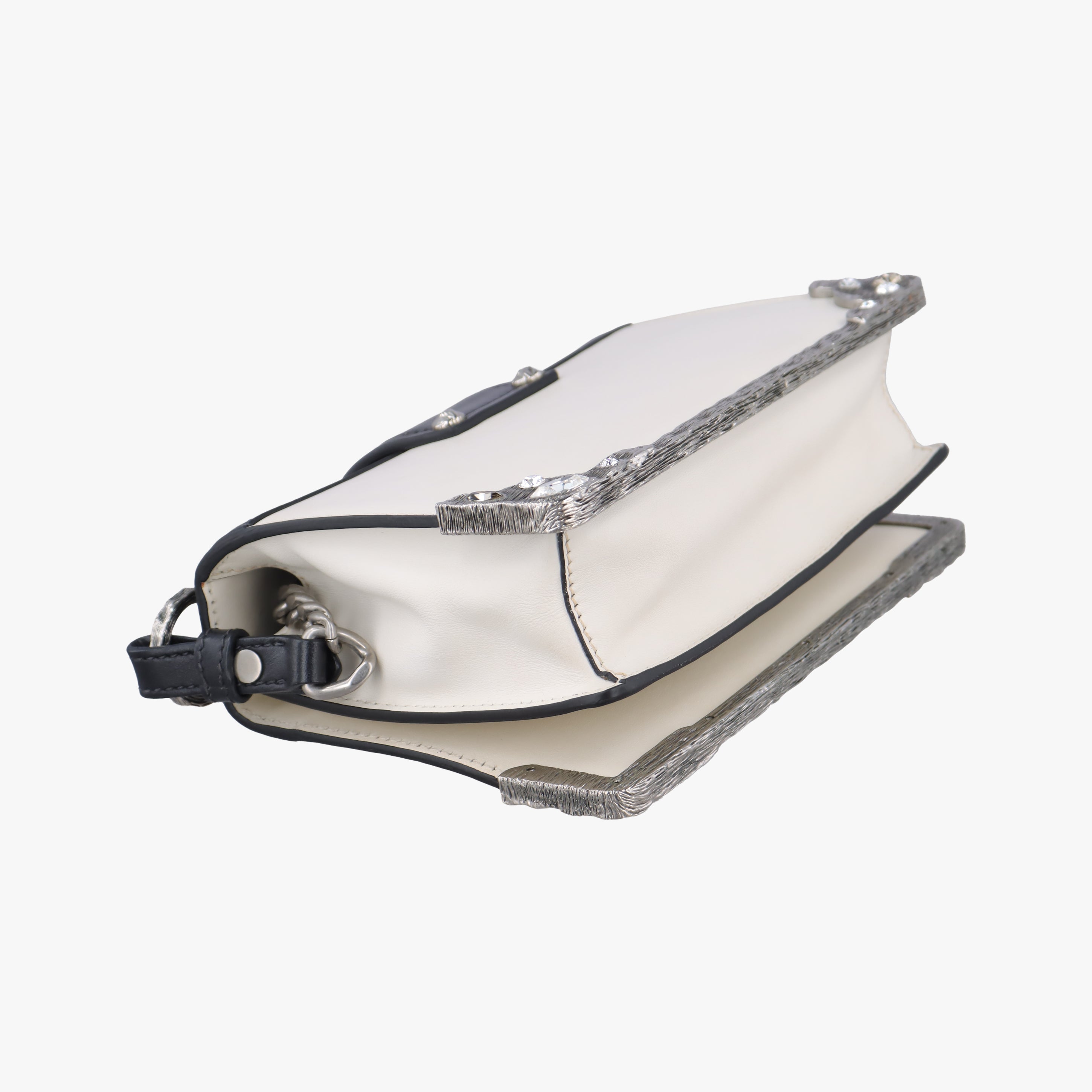 Pre-owned Prada Cahier Black×white Leather×SAFFIANO Leather 1BD045 shoulderbag | stylenewstar