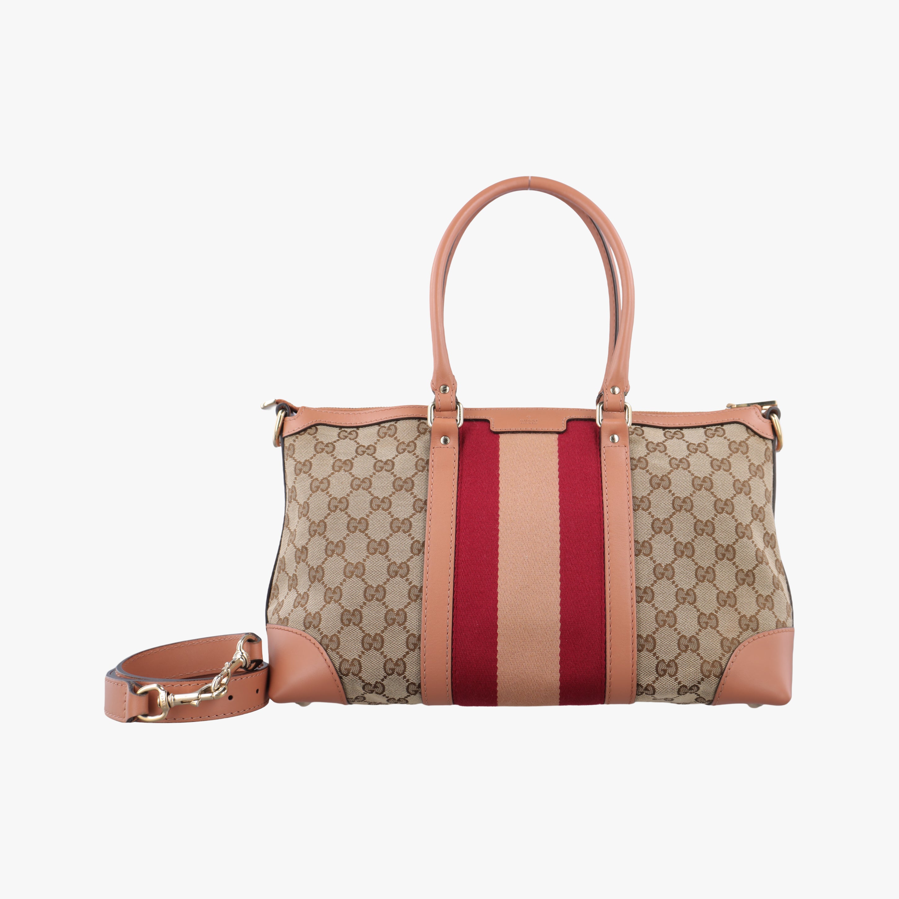 Pre-owned Gucci Vintage Web Beige×red×orange canvas×leather 257341 shoulderbag | stylenewstar