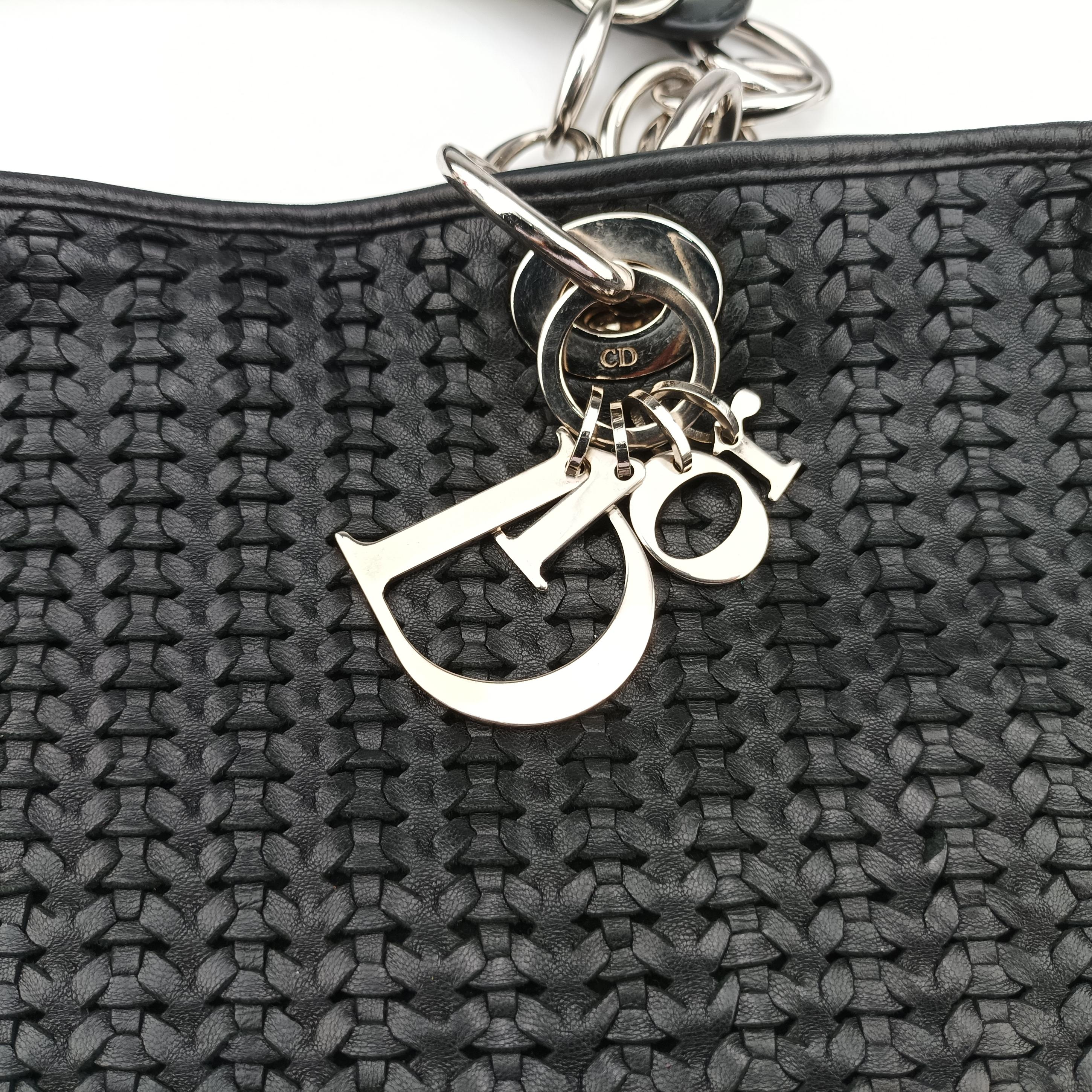 Vintage Christian Dior Soft Lady Dior Canage INTRECCIATO Tote Black lambskin  shoulderbag | stylenewstar