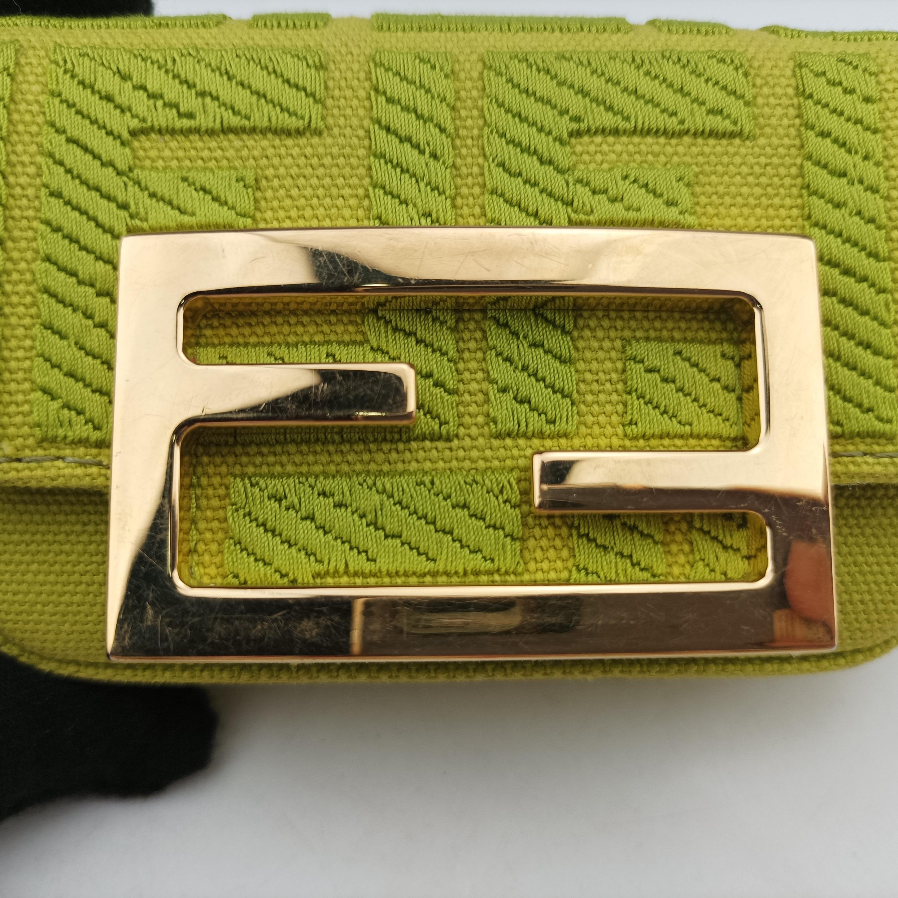Vintage Fendi Nano Baguette Charm Green Canvas 7AS045 shoulderbag | stylenewstar