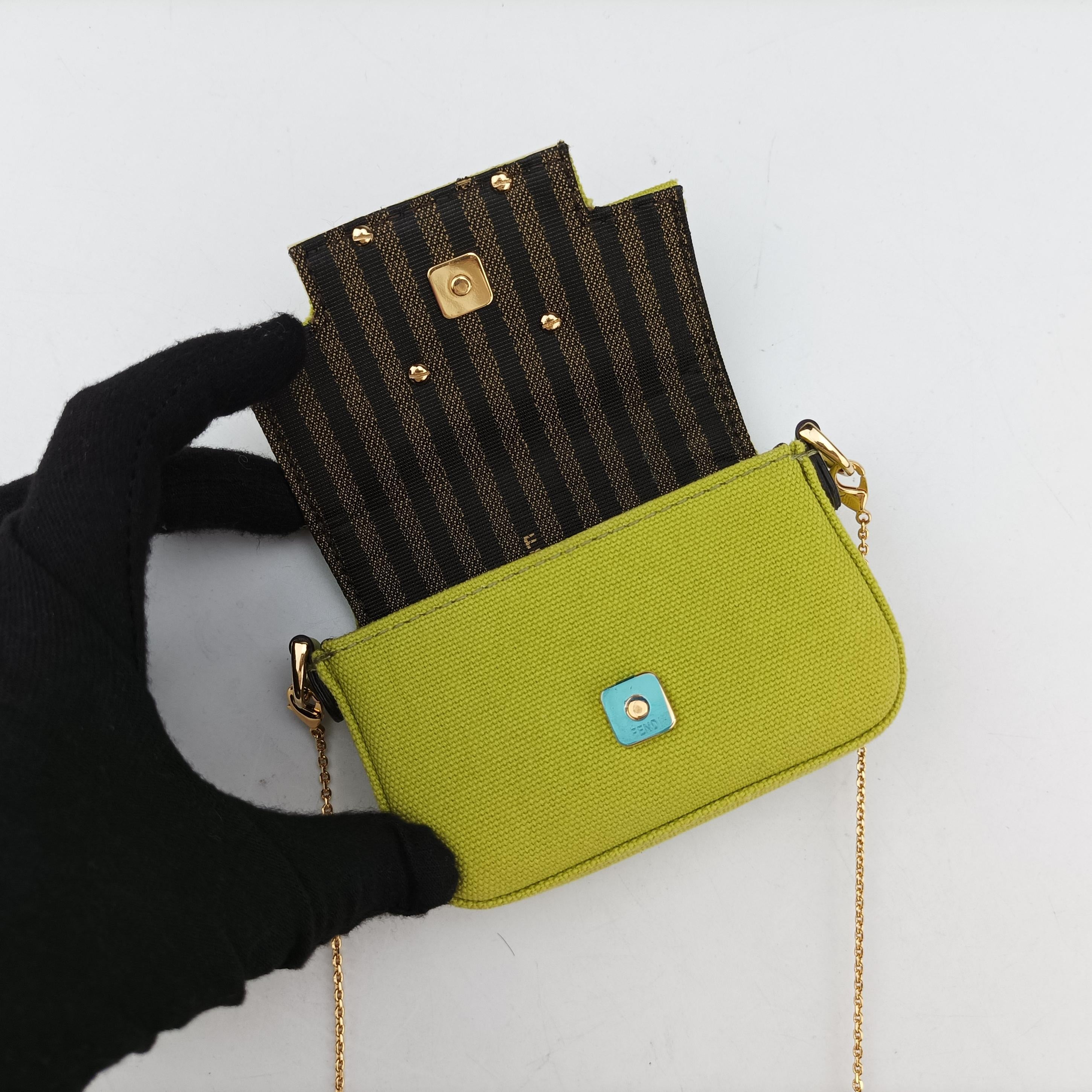 Vintage Fendi Nano Baguette Charm Green Canvas 7AS045 shoulderbag | stylenewstar