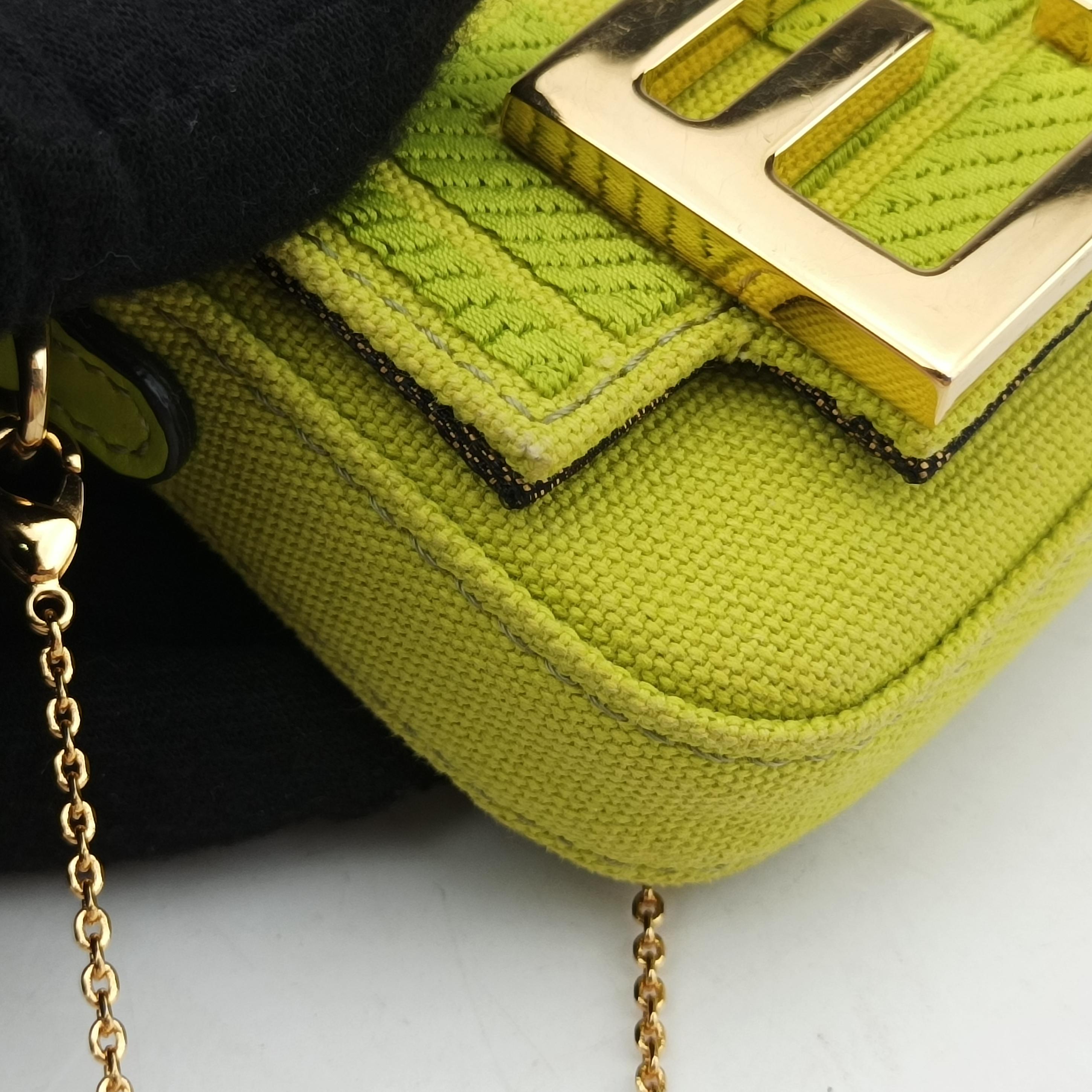Vintage Fendi Nano Baguette Charm Green Canvas 7AS045 shoulderbag | stylenewstar