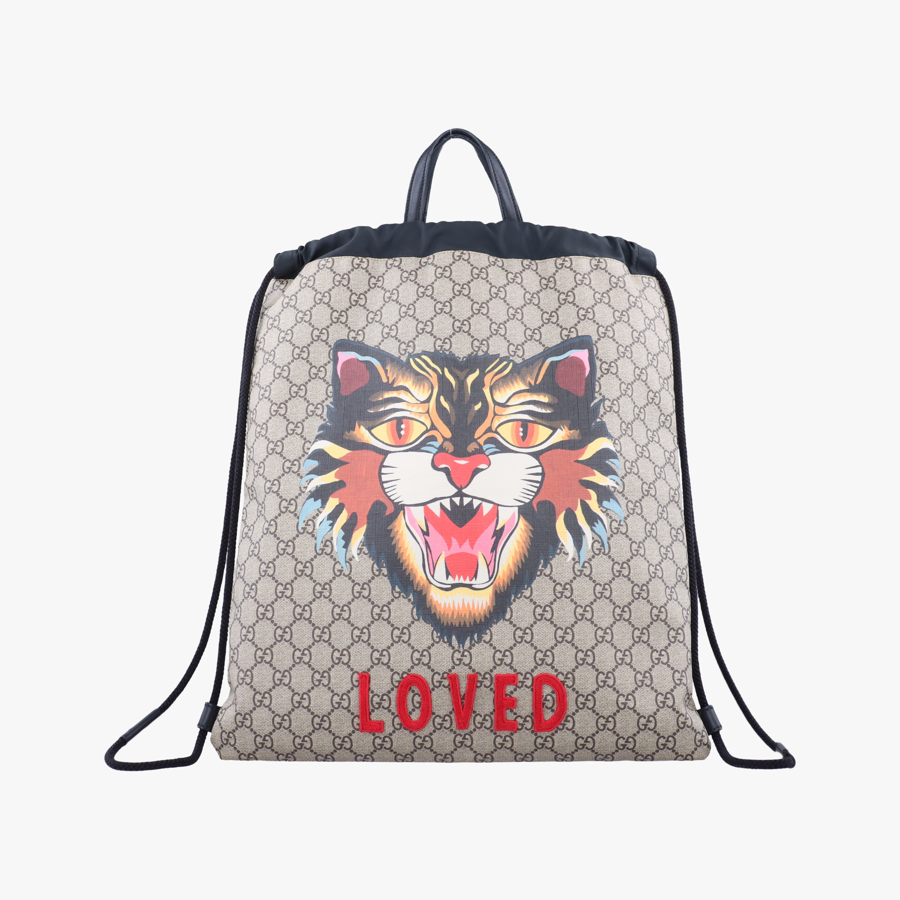 Pre-owned Gucci GG Supreme drawstring Beige×Multicolour PVC coated canvas 473872 backpack/rucksack | stylenewstar
